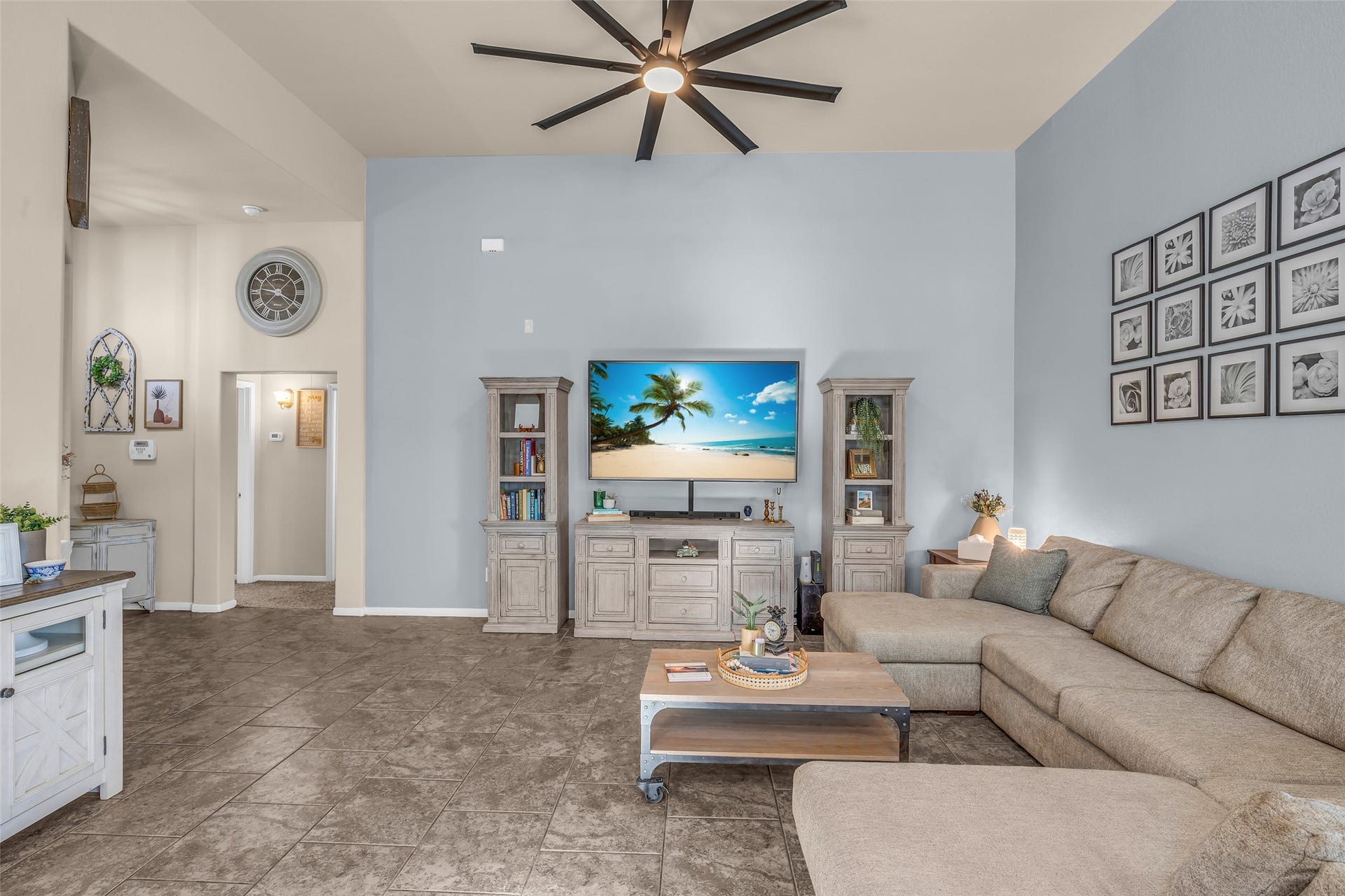 The soothing paint scheme allows for flexability in your furniture selections.