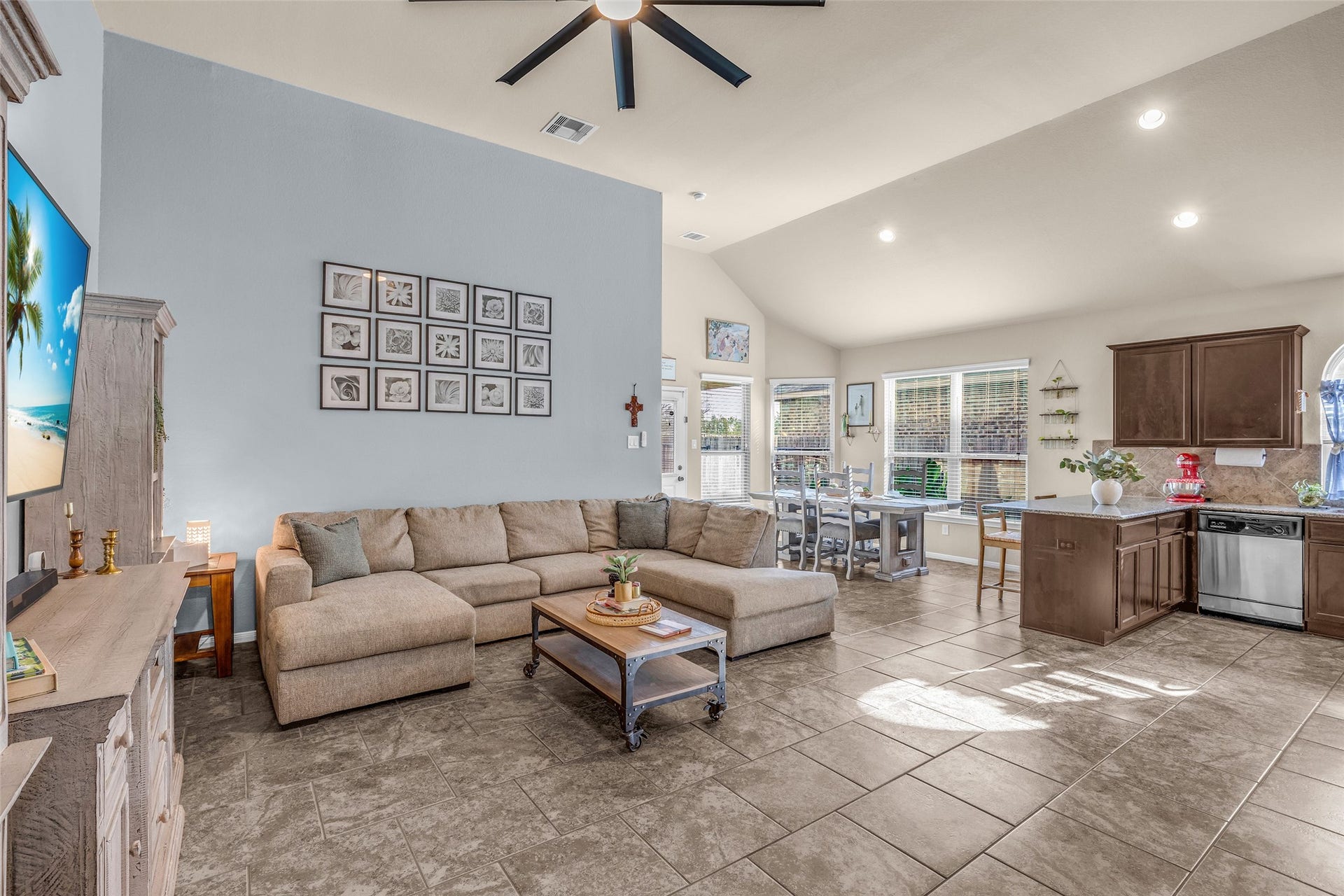High ceilings and natural light fill this home with refreshing vibes.