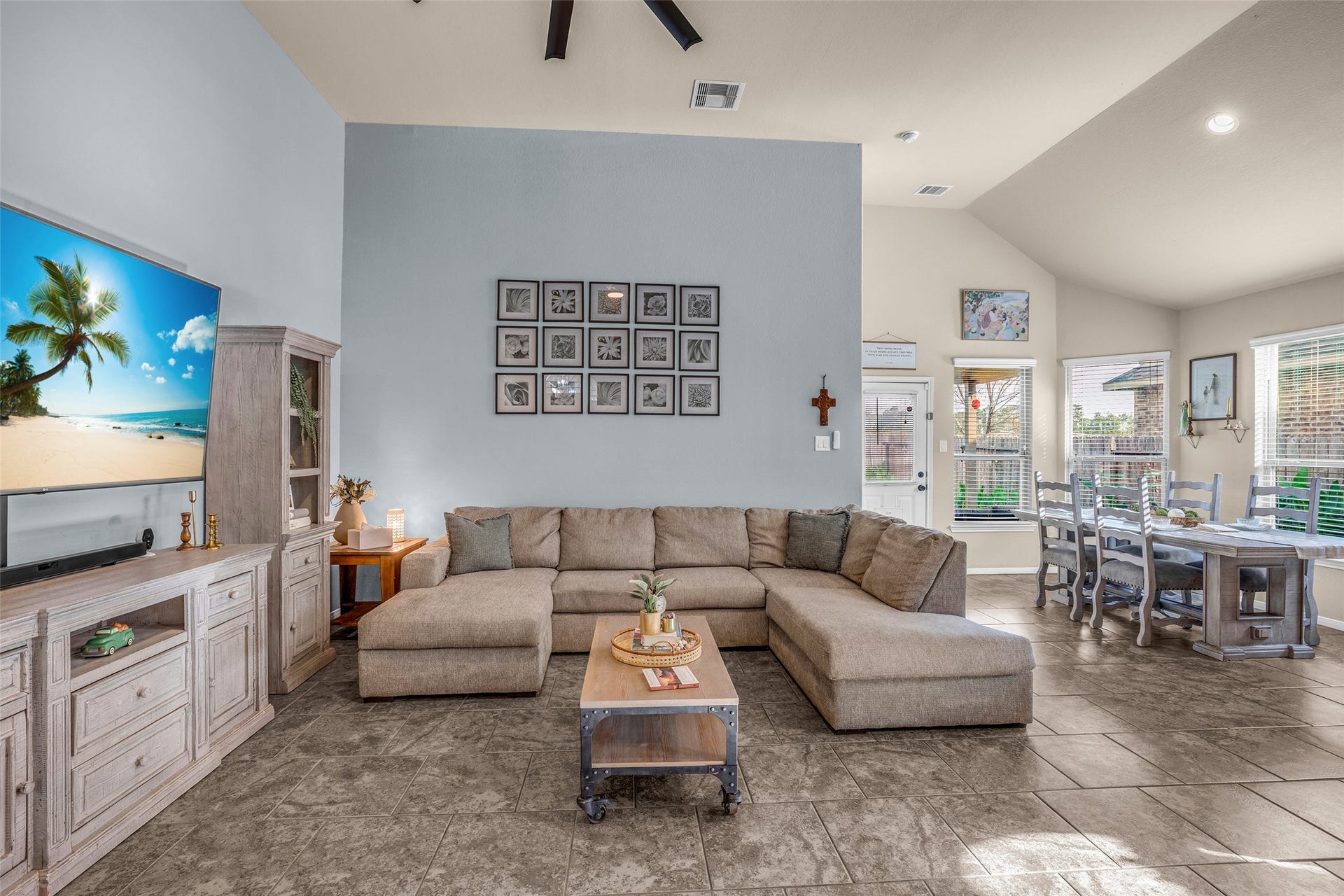 An open-concept floor plan provides wide open spaces for busy lives.