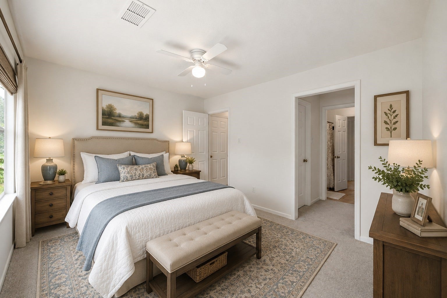 2216 Fairwater Park Drive, League City, TX 77573 Experience comfort and convenience in the virtually staged third bedroom, featuring a separate sink and a spacious walk-in closet.