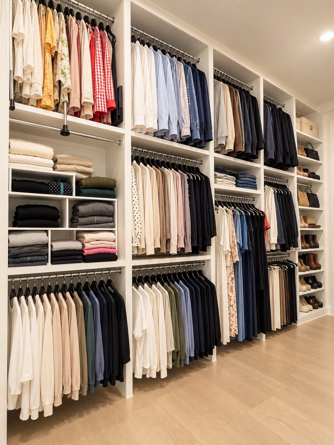413 Forest Reserve Place, Houston, TX 77079 Custom walk-in closet with extensive built-in shelving, hanging space, and organized storage for clothing, shoes, and accessories.