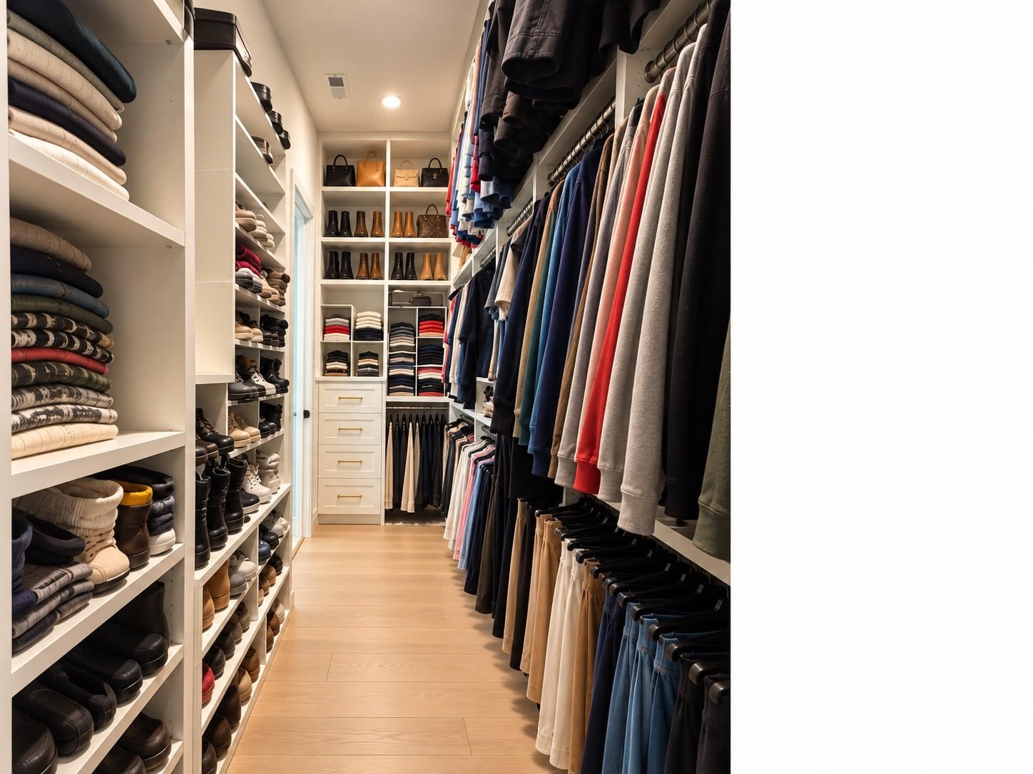 413 Forest Reserve Place, Houston, TX 77079 Walk-in closet with custom built-in shelving, hanging racks, drawers, and ample storage for clothing, shoes, and accessories.