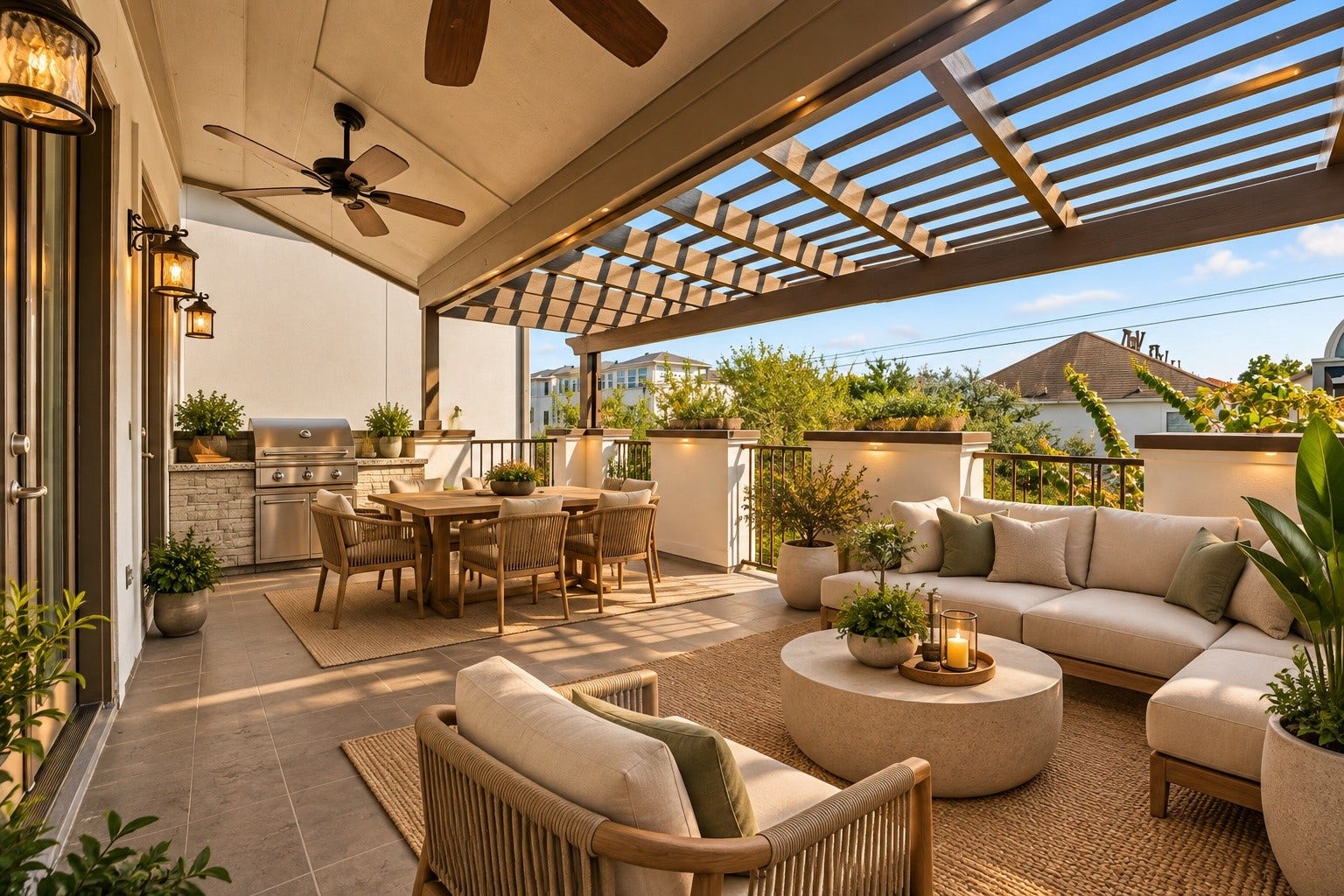 1423 Knox Street, Houston, TX 77007 **Virtually Staged & Rendered** The third-floor covered balcony extends the home's living space into the open air. Its generous dimensions create an exceptional setting for relaxing or entertaining. NOTE THERE IS NO BUILT-IN GAS GRILL.