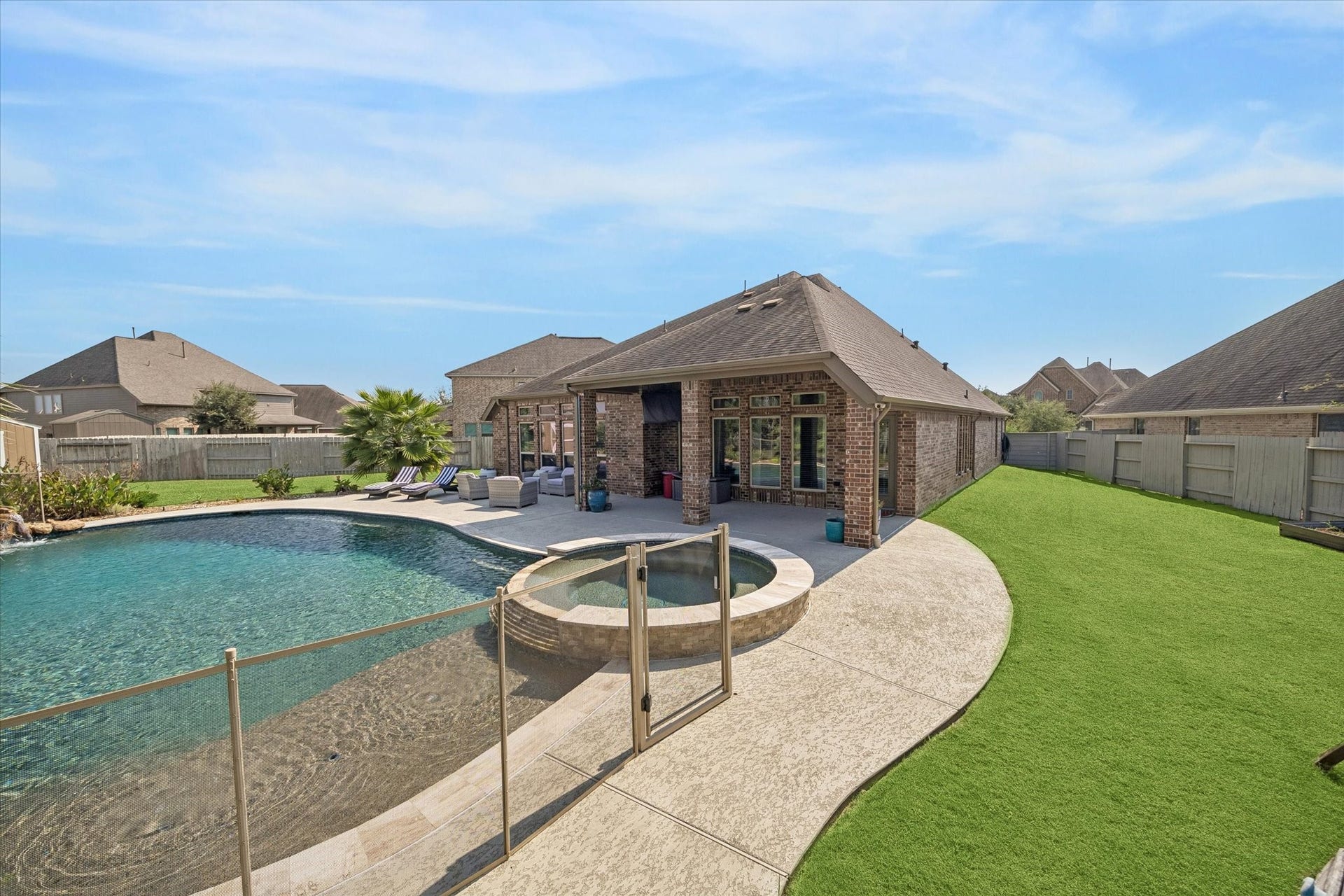 The pool will come with a fence around the entire perimeter. It was left up on this section so buyers can see the type and material, but still easily access the pool.