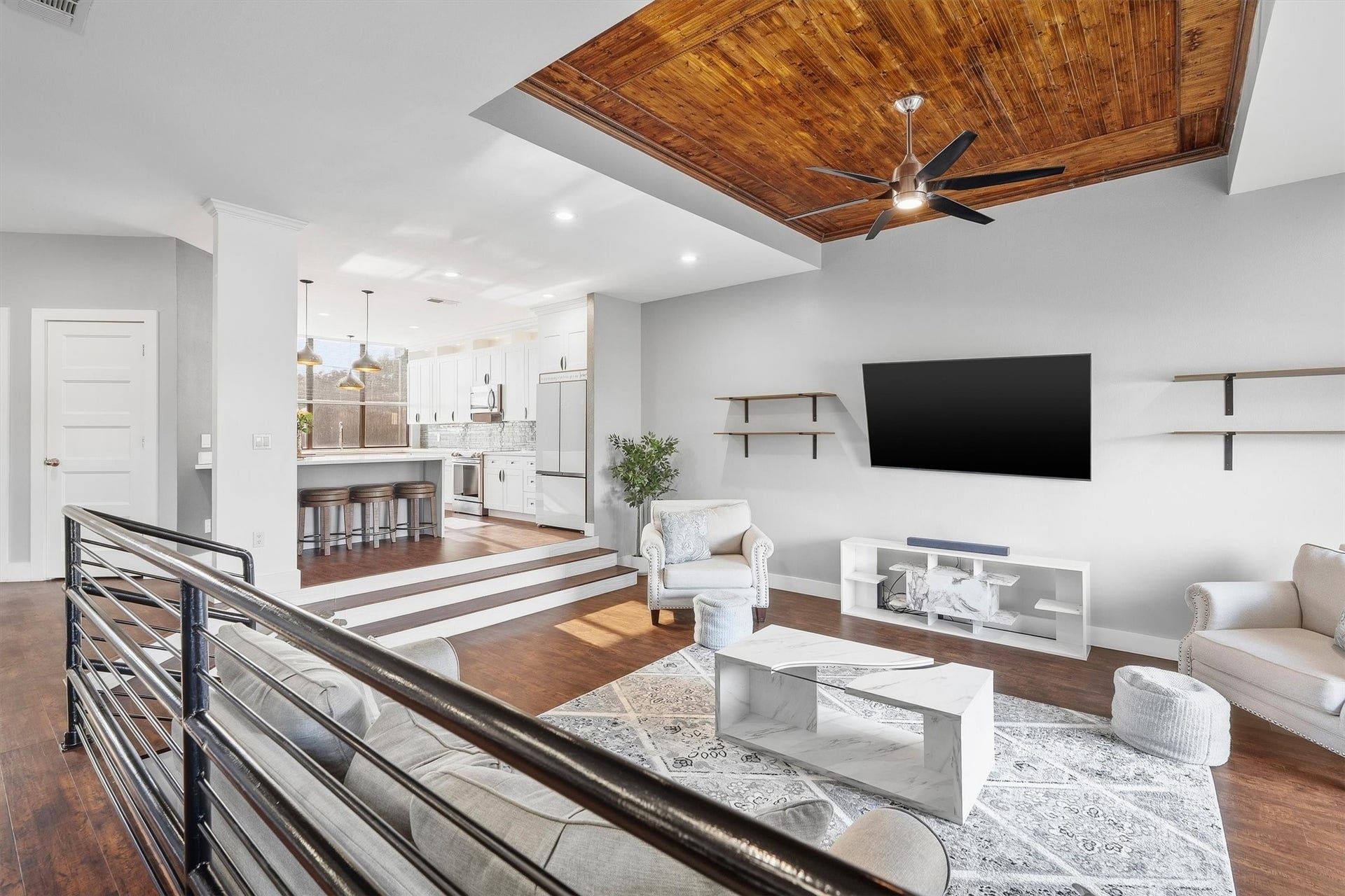18217 Sandy Cove, Houston, TX 77058 Sunken living room with stunning ceiling detail.