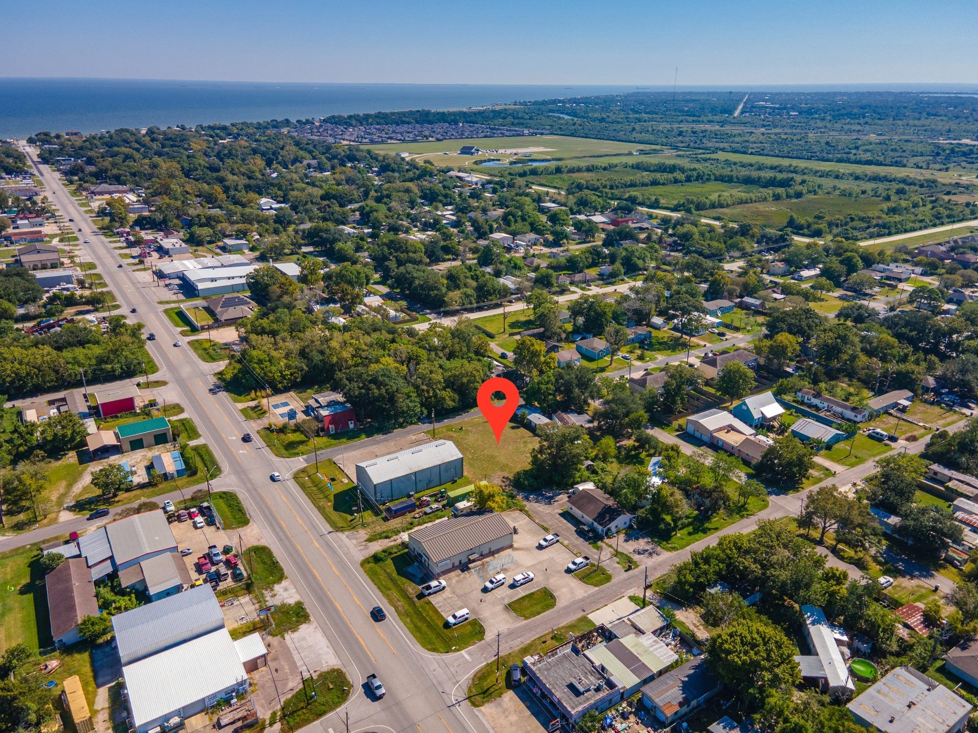 4618 11th Street, Bacliff, TX 77518 Aerial perspective showing the property within the surrounding Bacliff area.