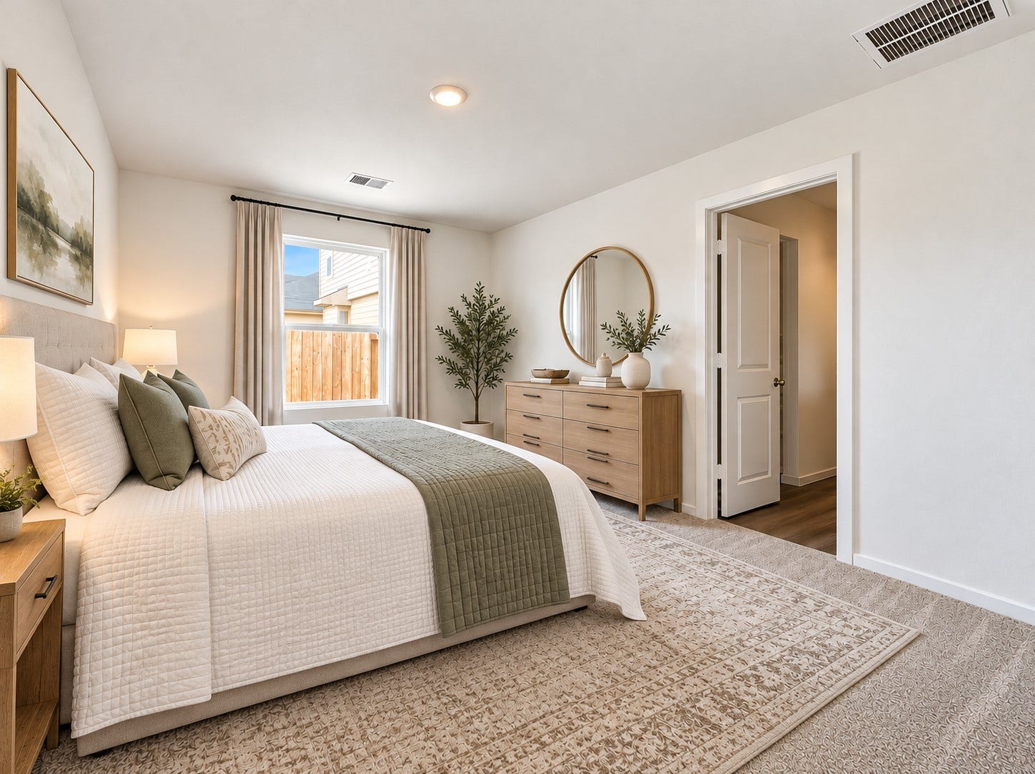 The large Primary Suite offers a
walk-in closet and spacios en-suite bath. Photo is virtually staged.
