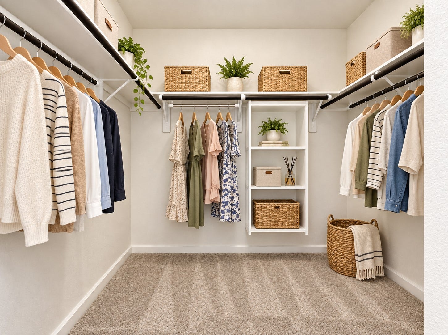 The walk-in closet in the primary suite offers tons of space for clothes and extra storage.
Expansive Primary Suite with a
walk-in closet and en-suite bath.