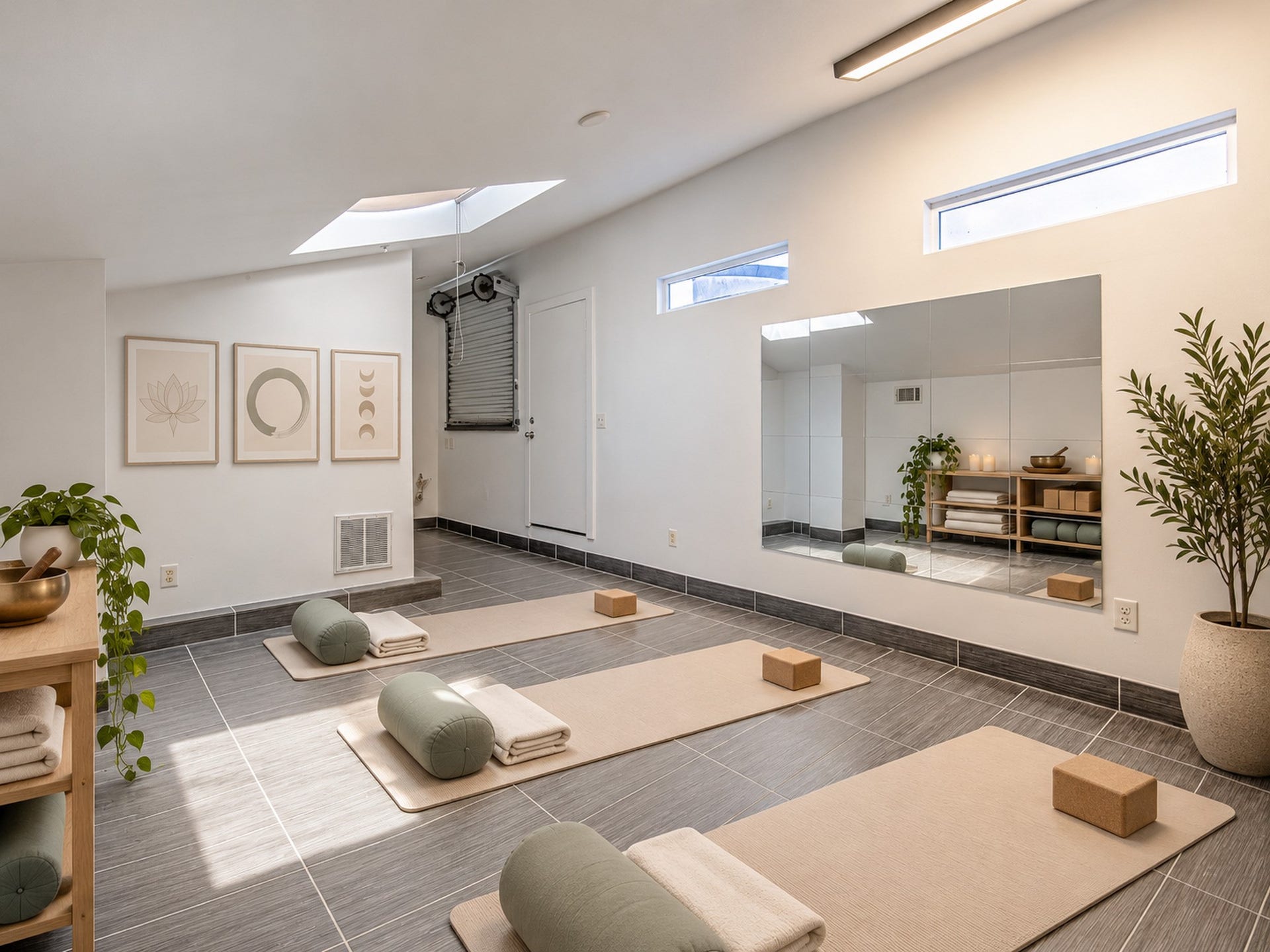 2025 Colquitt Street, #E, Houston, TX 77098 Additional view of the flex space highlighting mirrored walls, high windows, and an open layout for a variety of uses.