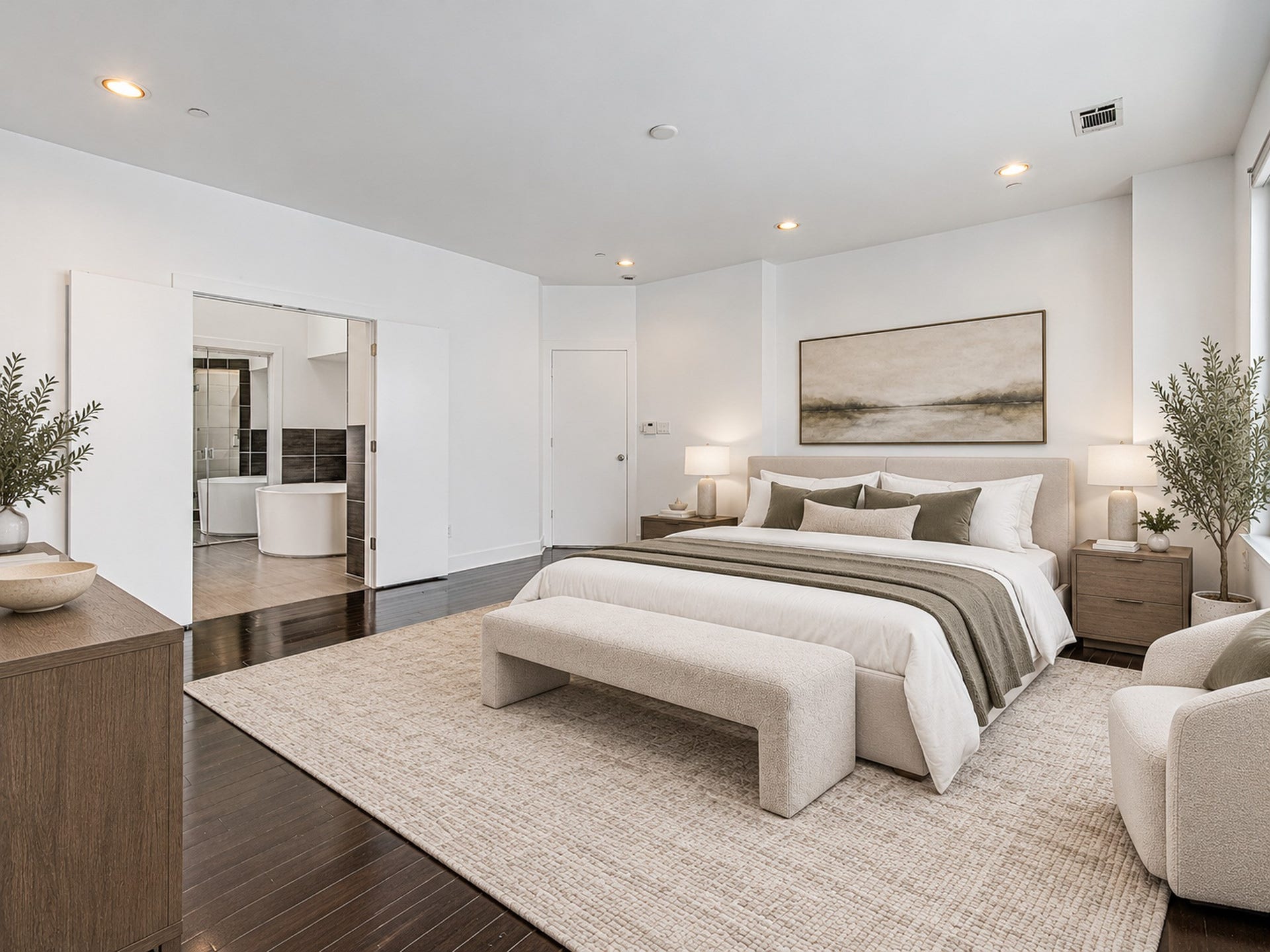 2025 Colquitt Street, #E, Houston, TX 77098 Alternate view of the primary bedroom showcasing its spacious layout and adjoining bathroom entrance.