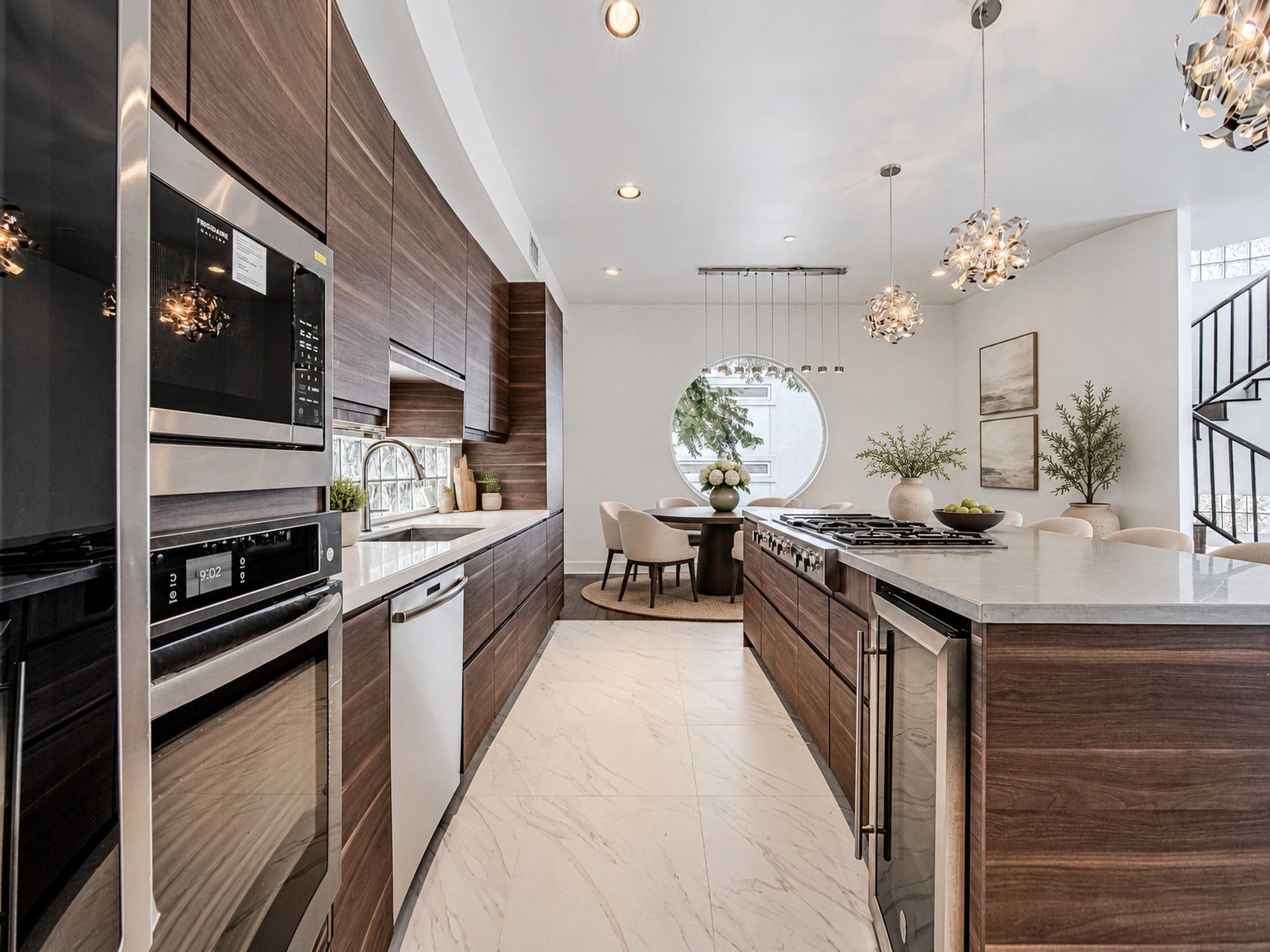 2025 Colquitt Street, #E, Houston, TX 77098 Kitchen featuring built-in stainless steel appliances, ample cabinetry, and a spacious island for meal preparation and casual dining.