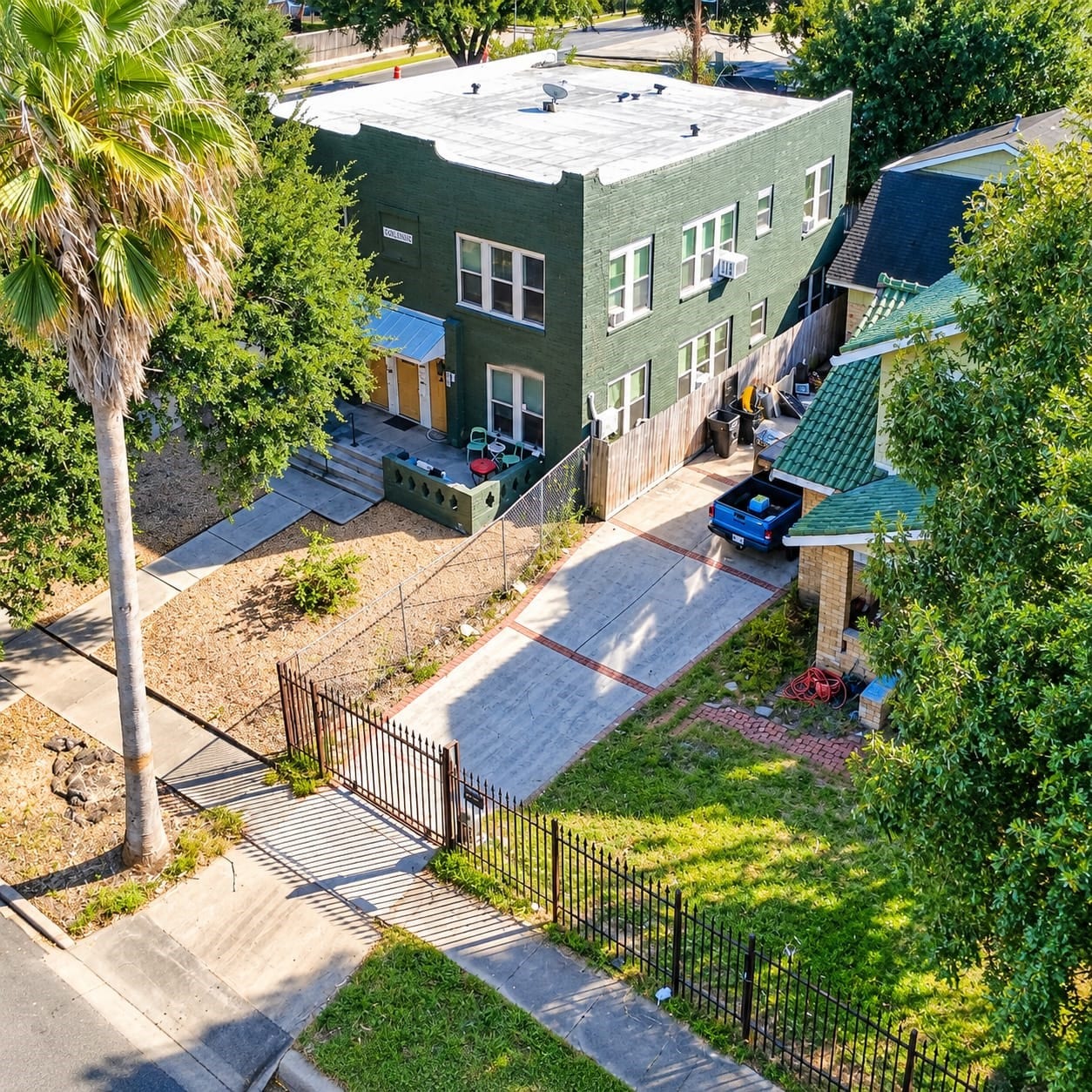 4540 Mckinney Street, #2, Houston, TX 77023 Drone shot of naturally shaded property.
