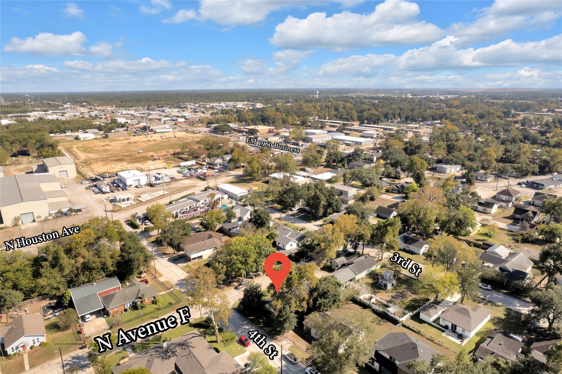 613 N Avenue F, Humble, TX 77338 Charming neighborhood setting with mature trees, offering easy access to major roads and local amenities. Ideal for those seeking convenience and community.