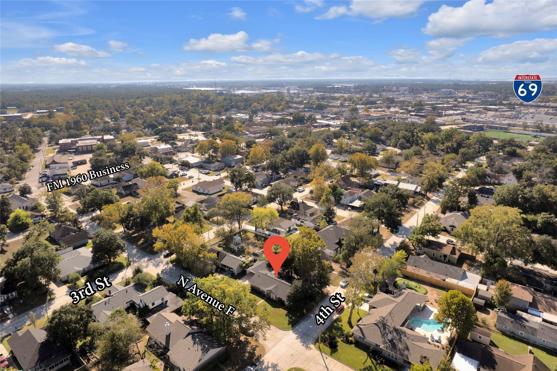 613 N Avenue F, Humble, TX 77338 Centrally located home in a charming neighborhood with easy access to FM 1960 Business and Interstate 69, offering convenience and connectivity.