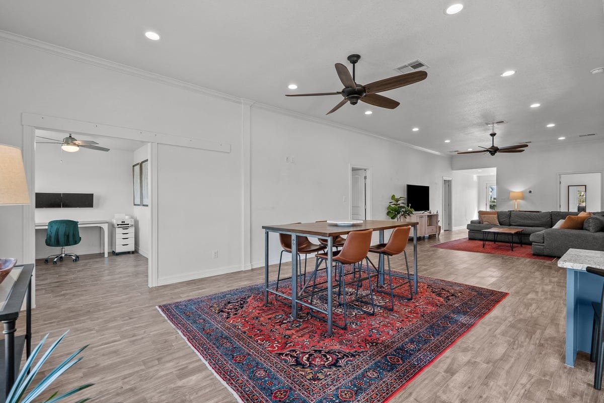 Spacious Living room, open to Kitchen and large office space