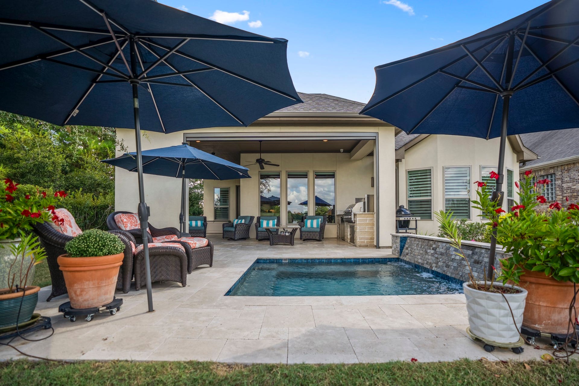 From the fence...lush landscaping, the spa-pool, the patio, and PEACE.