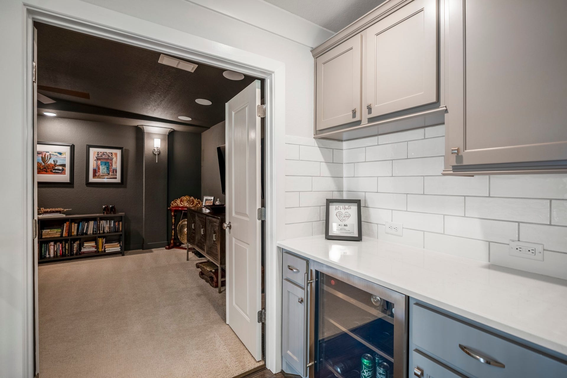 Upstairs outside the media room is your own 'concession stand'.  Load up the mini-fridge, and pack your favorite snacks for movie time.