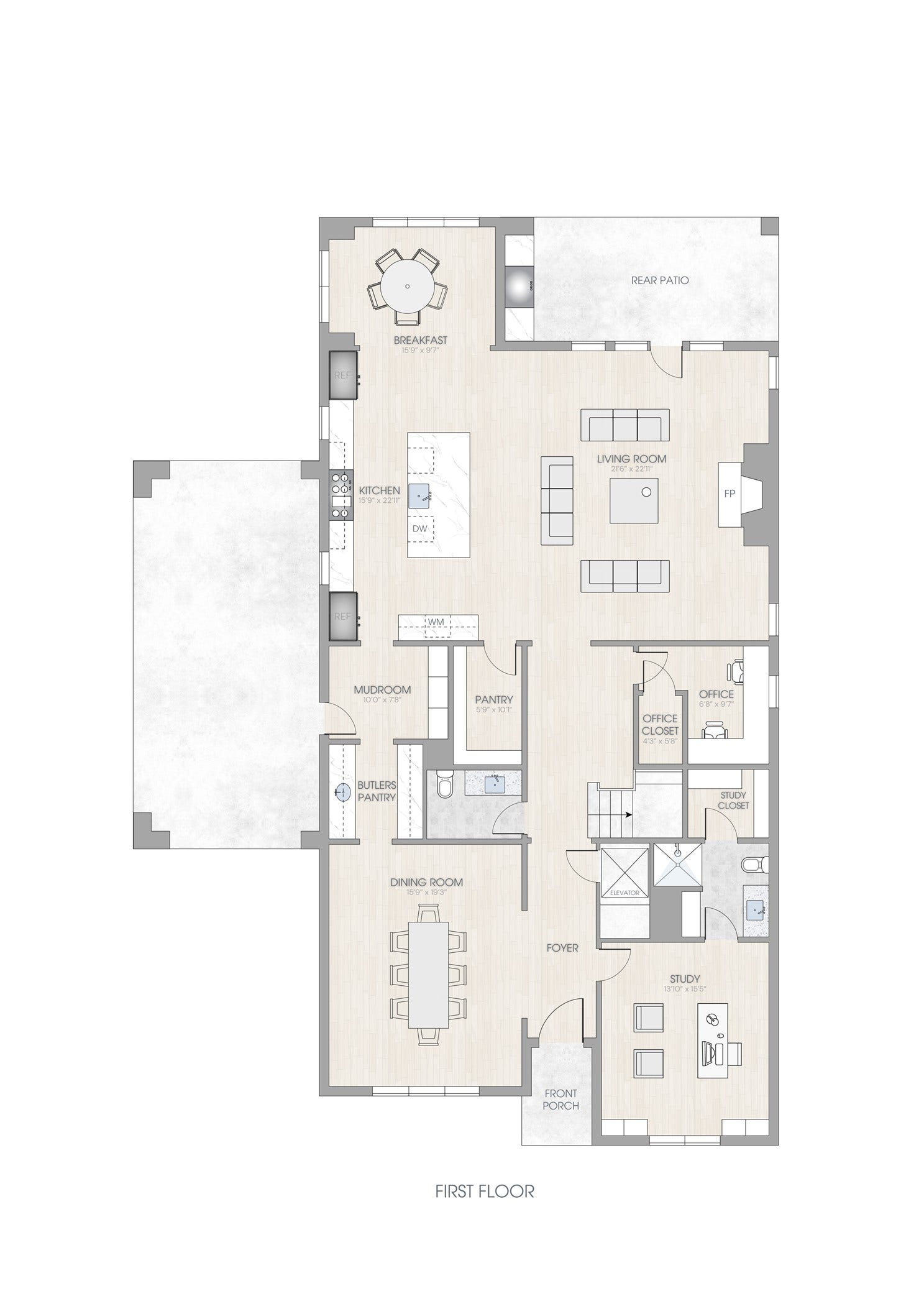 713 W 42nd Street, Houston, TX 77018 First floor rendering