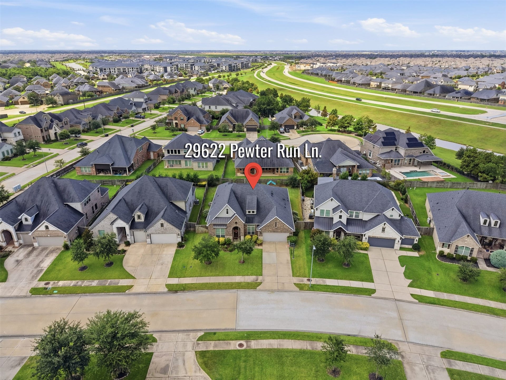 29622 Pewter Run Lane, Katy, TX 77494 Aerial view showcasing the home's spacious lot and surrounding neighborhood.