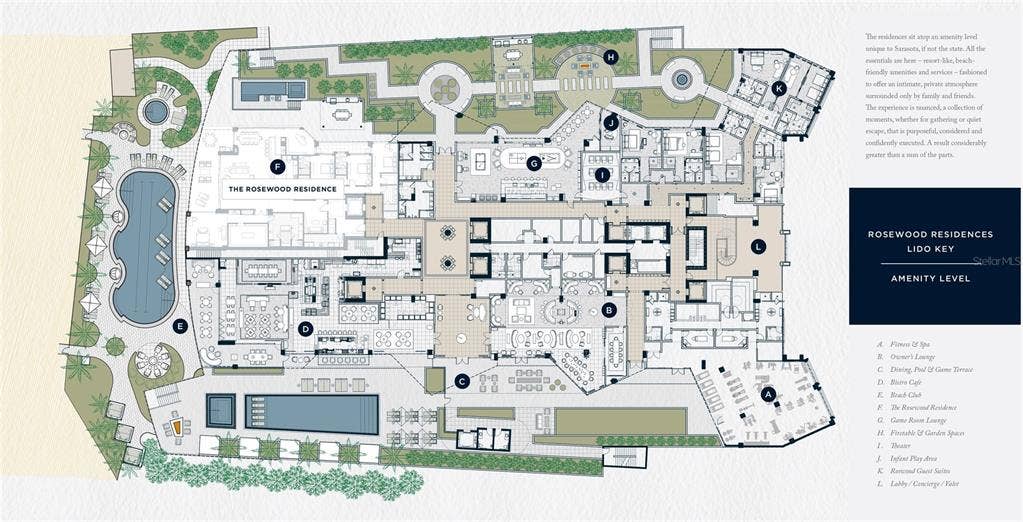 1000 BENJAMIN FRANKLIN DRIVE, #1001, Sarasota, FL 34236 Amenity Level - All artists renderings are proposed concepts shown only for marketing purposes and are based upon current development plans, which are subject to change by the developer, WSR-Lido Beach, LLC, which reserves the right to make changes at its sole discretion, without prior notice or approval of the purchaser.