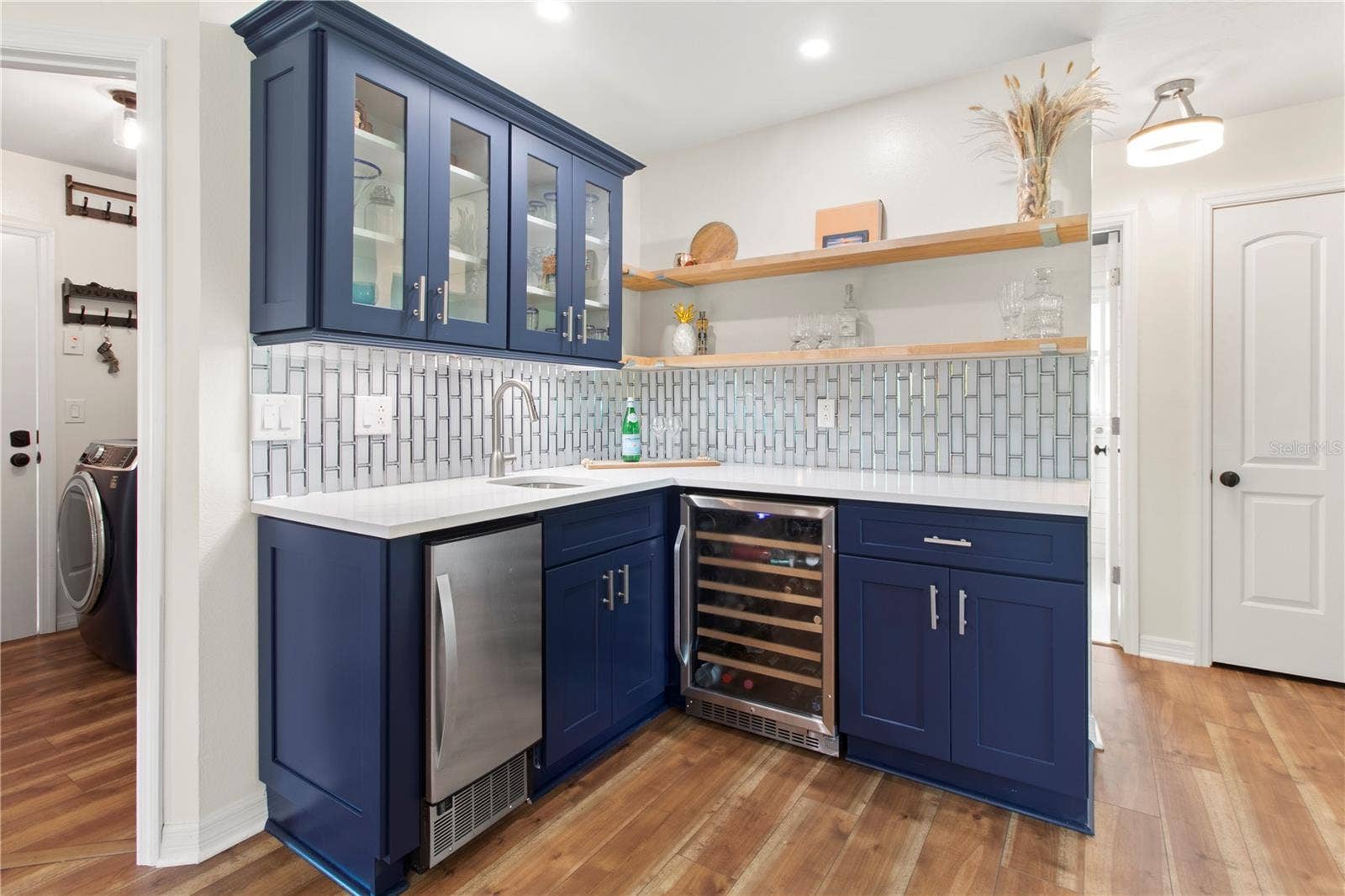7905 55TH STREET E, Palmetto, FL 34221 WET BAR - W/WINE CHILLER FRIDGE, COMMERICAL GRADE ICE MAKE FREEZER, CUSTOM LIQUOR CABINET, UPPER GLASS FRONT CABINETS & DESIGN SHELVING