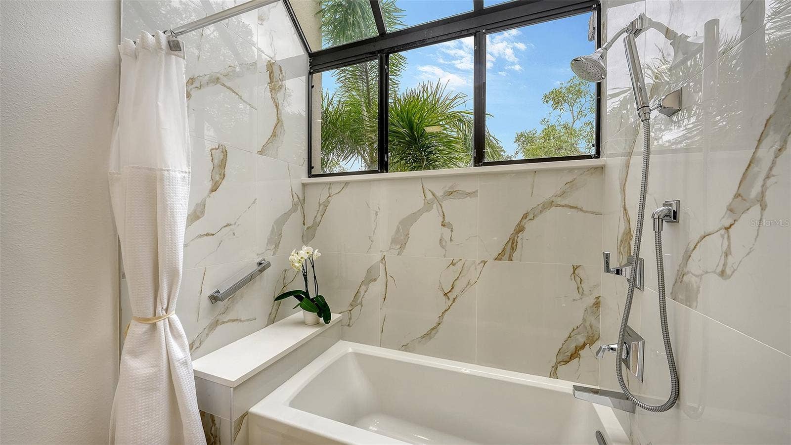 LOVELY PORCELAIN TUB, SHOWER WITH CLERESTORY WINDOWS