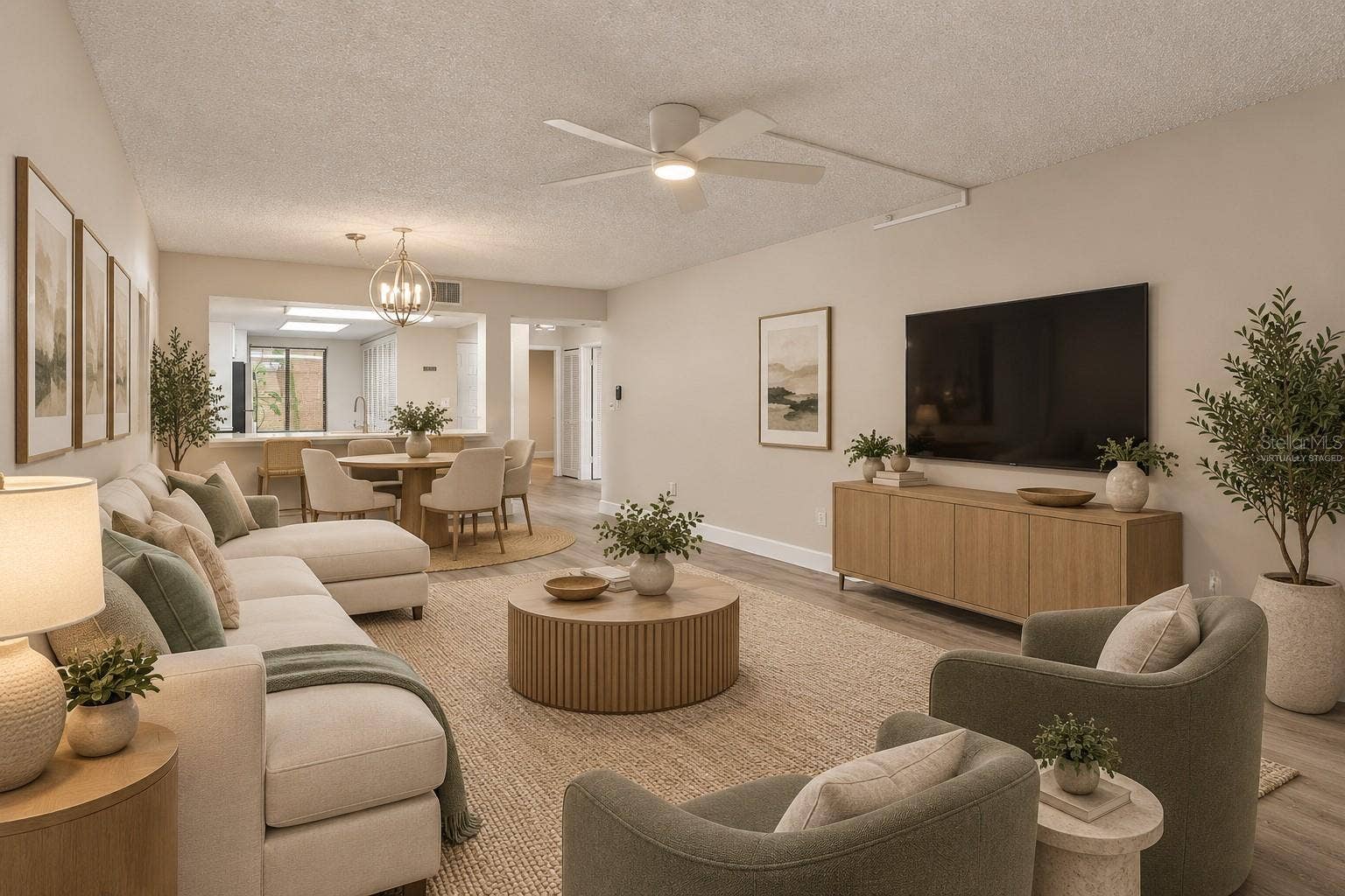 7500 40TH AVENUE W, #105, Bradenton, FL 34209 Living Room and Dining Room - Virtually Staged