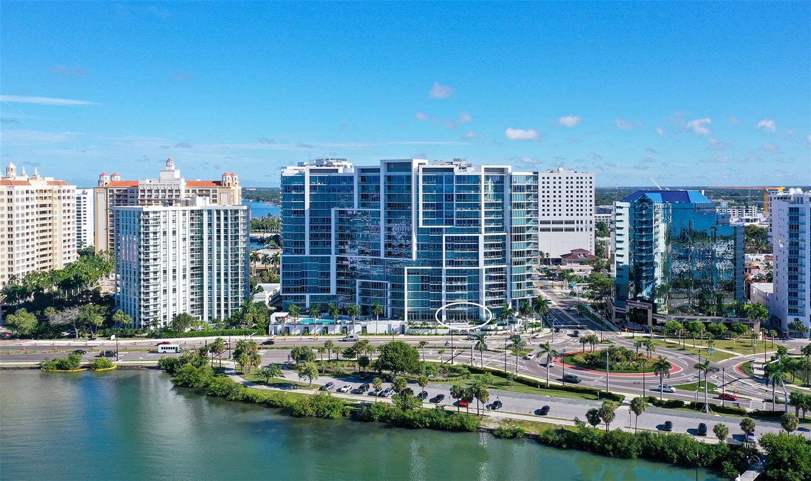 1155 N GULFSTREAM AVENUE, #207, Sarasota, FL 34236 Aerial views showcase The VUEs striking waterfront architecture, premier bayfront location.