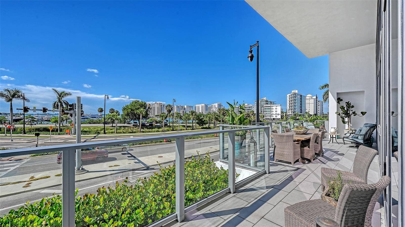 1155 N GULFSTREAM AVENUE, #207, Sarasota, FL 34236 The inviting seating area offers the perfect setting to relax and enjoy Sarasota Bay.