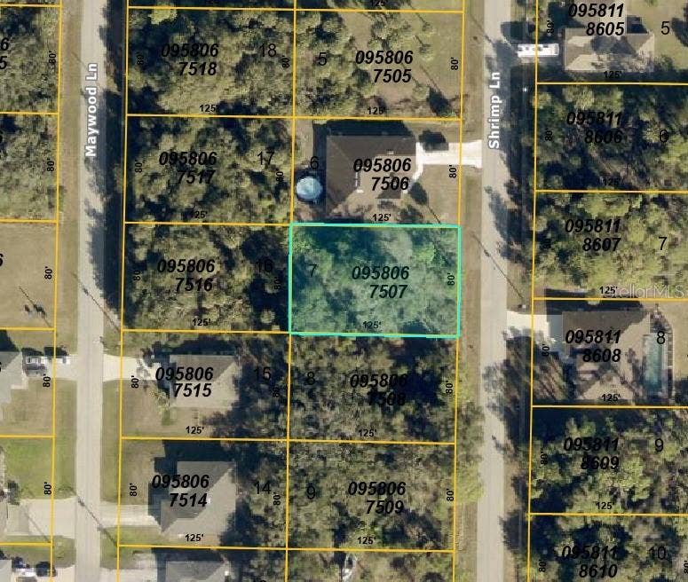 SHRIMP LANE, North Port, FL 34286 Aerial view - lot outlined