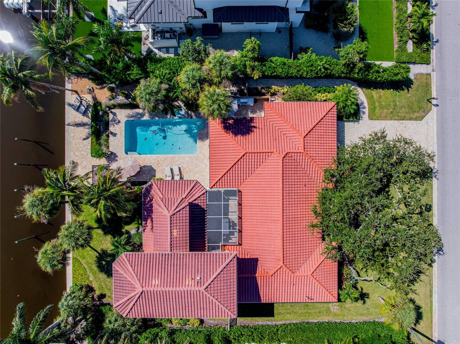 Top Down Property Aerial, providing a broader perspective of the property and its Siesta Key setting.