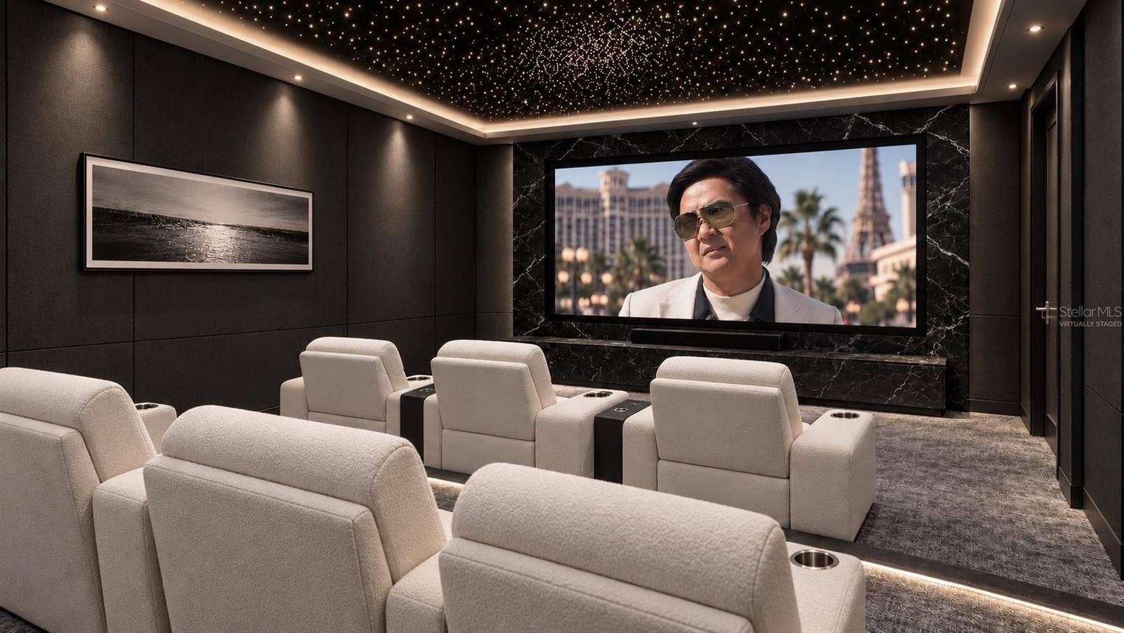 Media room. Virtually staged.