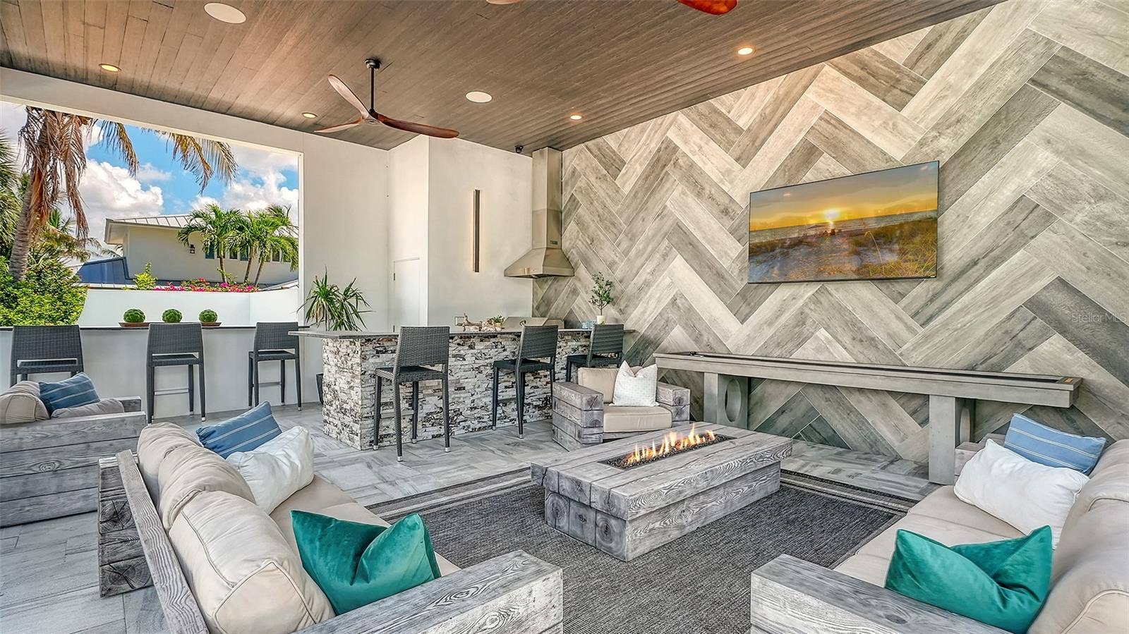3718 SANDSPUR LANE, Nokomis, FL 34275 Cabana with an amazing outdoor kitchen, bar and recreation space overlooking the waterfront