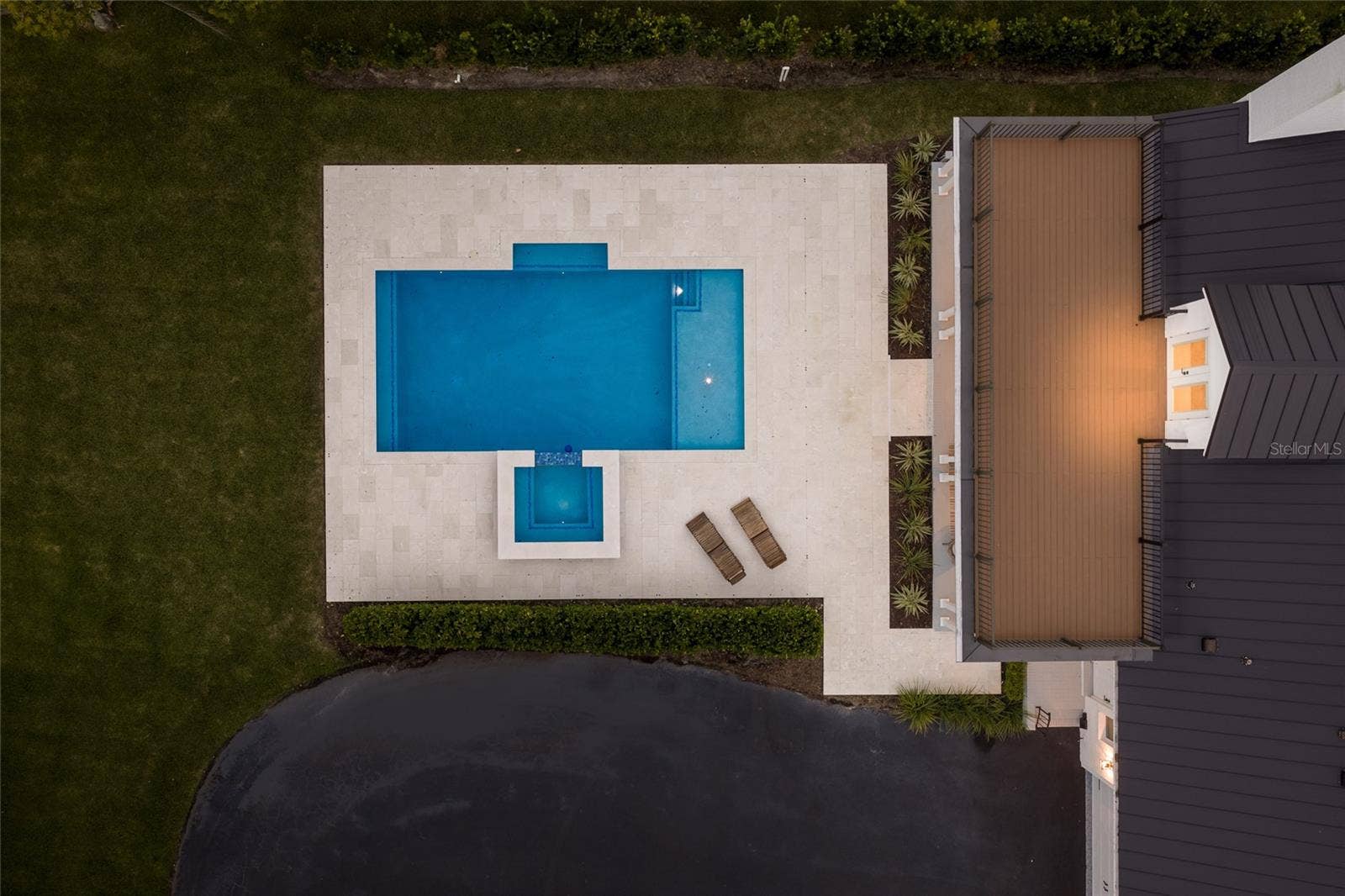5060 18TH AVENUE W, Bradenton, FL 34209 Aeriel view of pool and spa and upstairs deck.