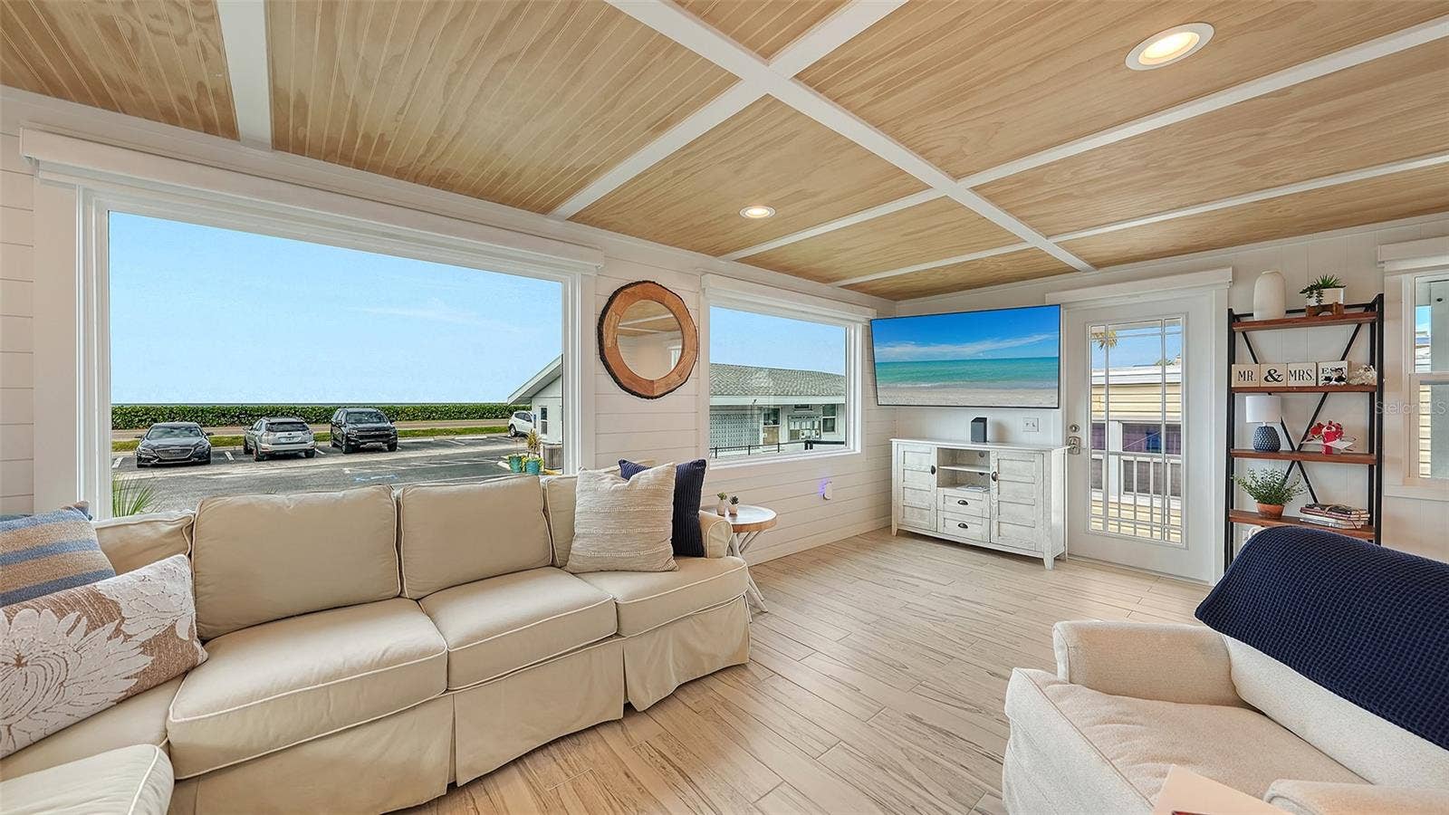 Entry way with living room and views to the Gulf/beach