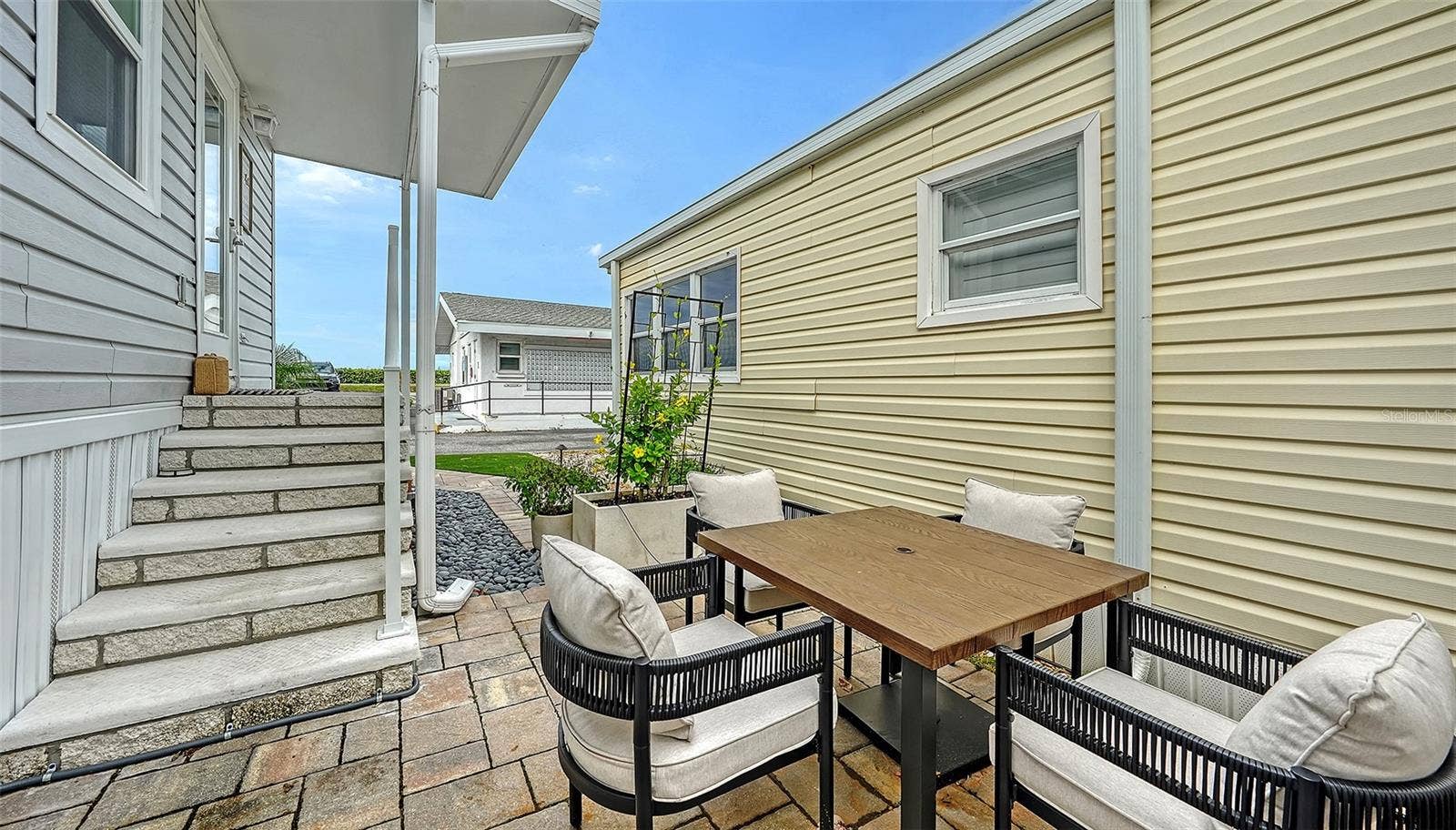 Outdoor patio facing west