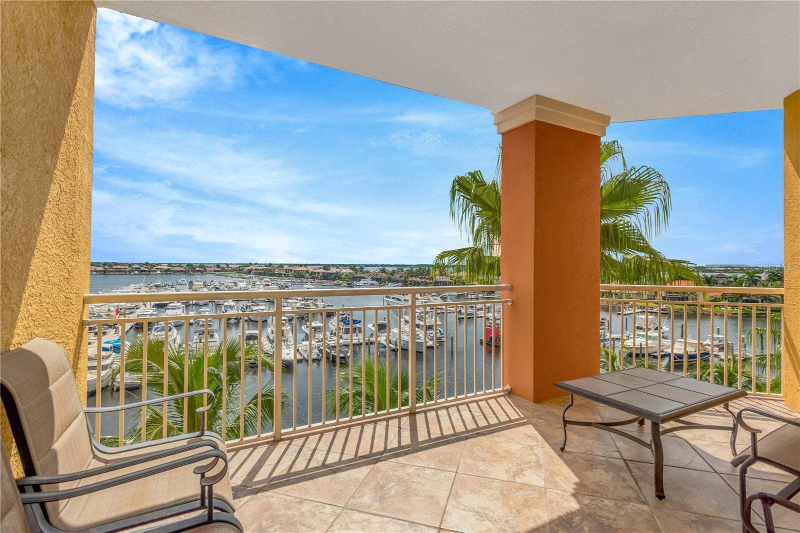 606 RIVIERA DUNES WAY, #405, Palmetto, FL 34221 Covered Lanai with beautiful marina and River views