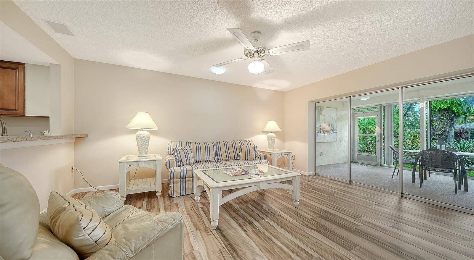 The family room and kitchen are connected and welcoming.