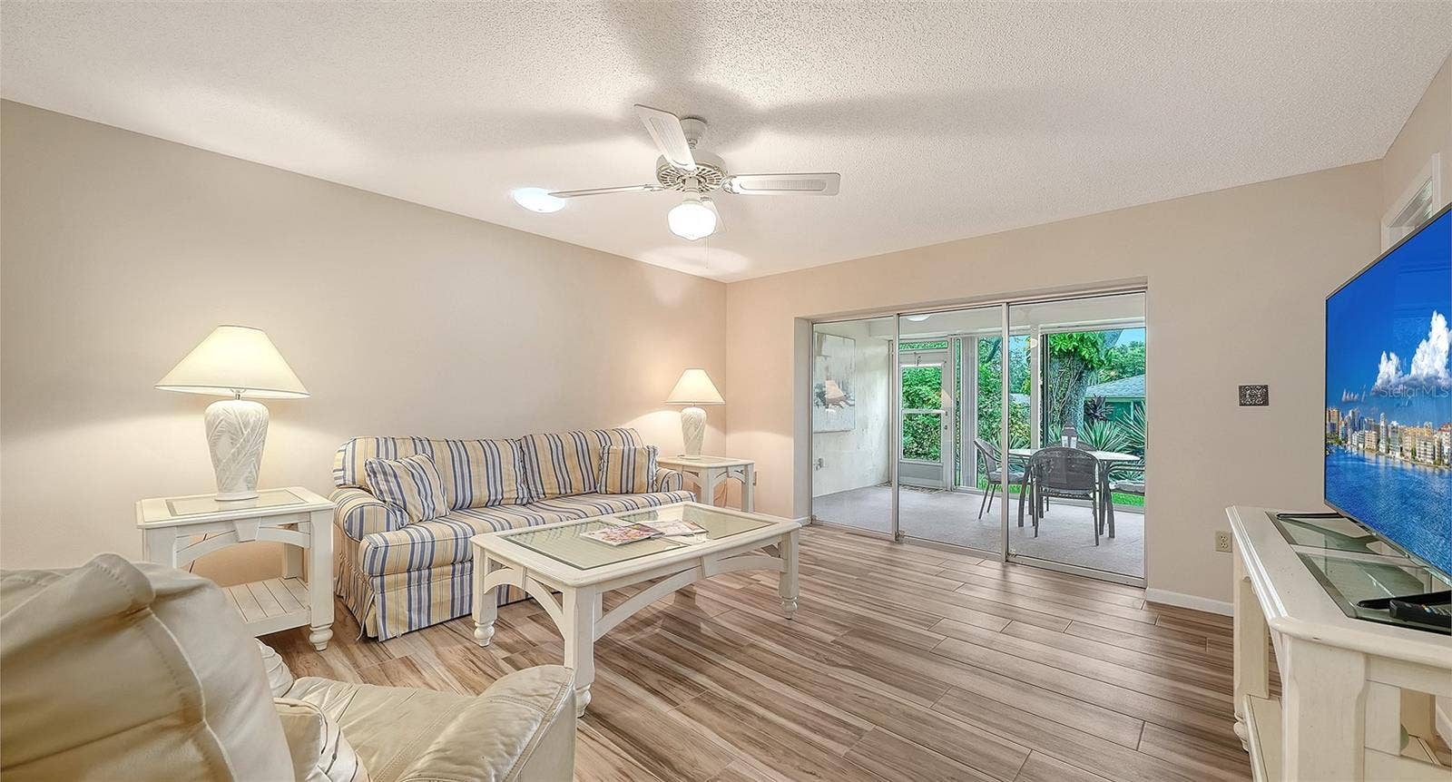 Coastal colors greet you in the family room.