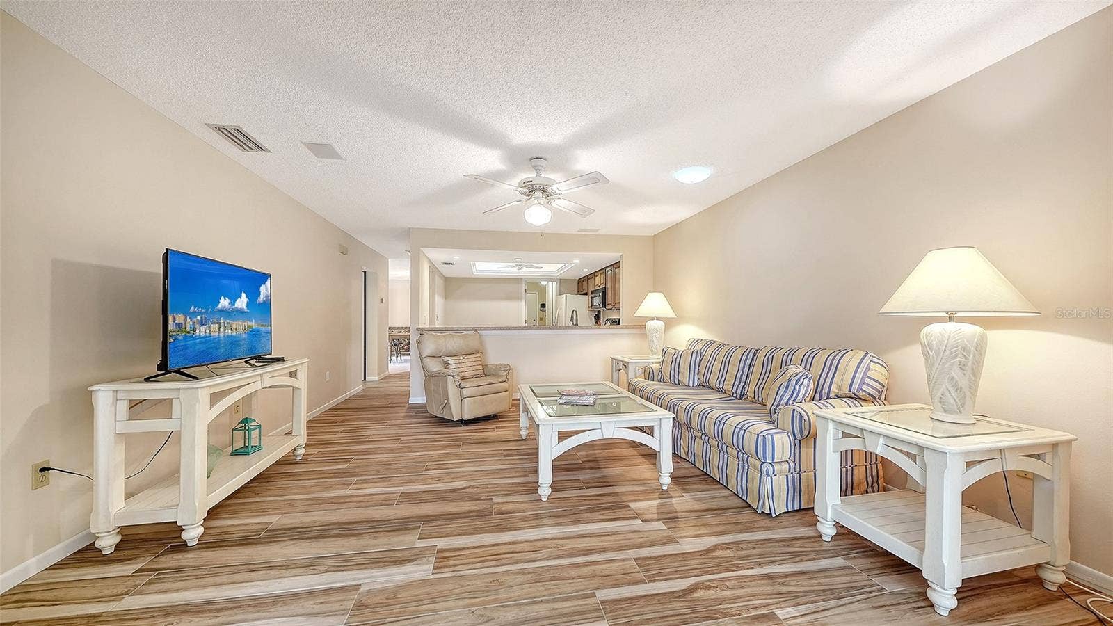 The family room has perfect access to the kitchen.