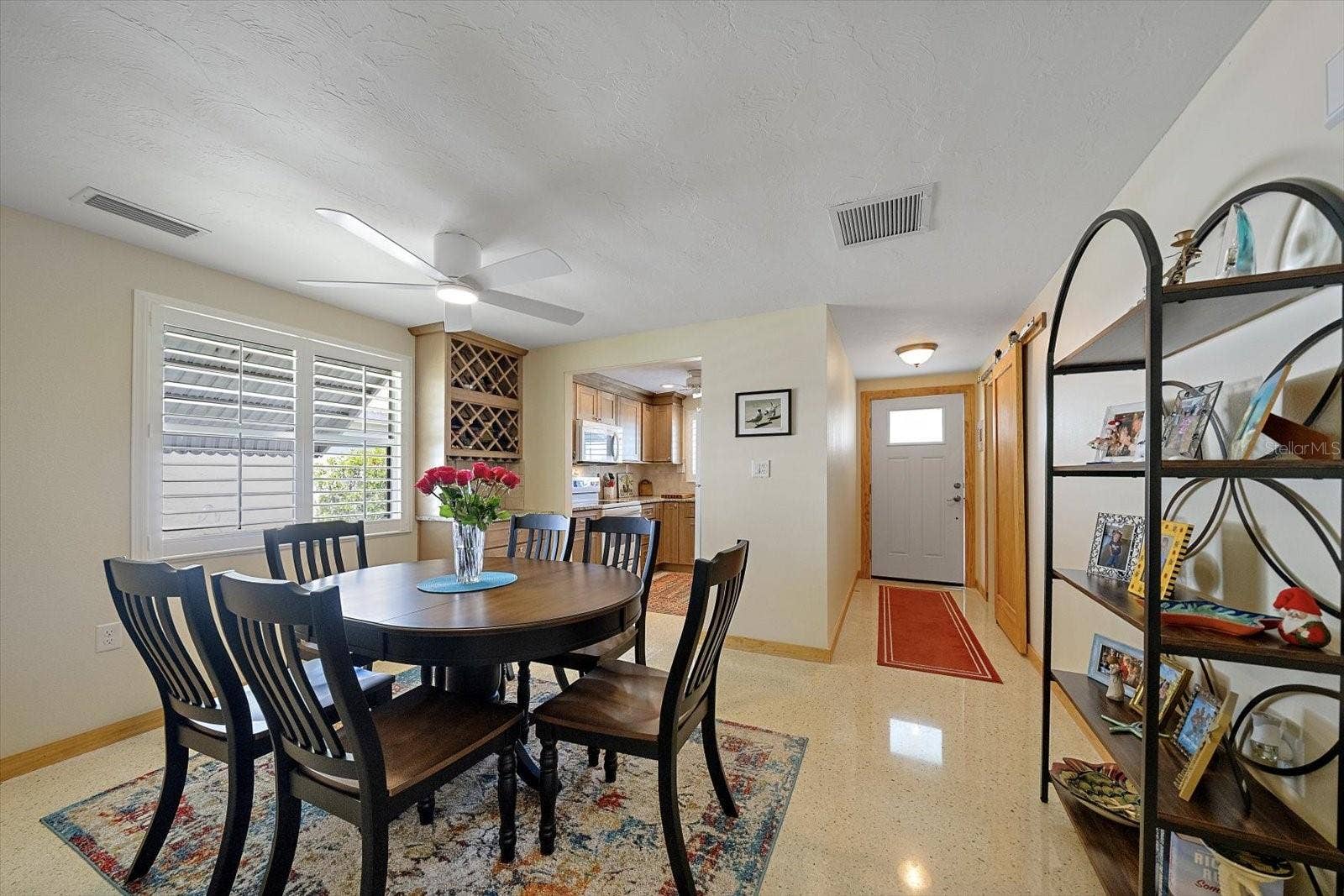Dining area with wine rack