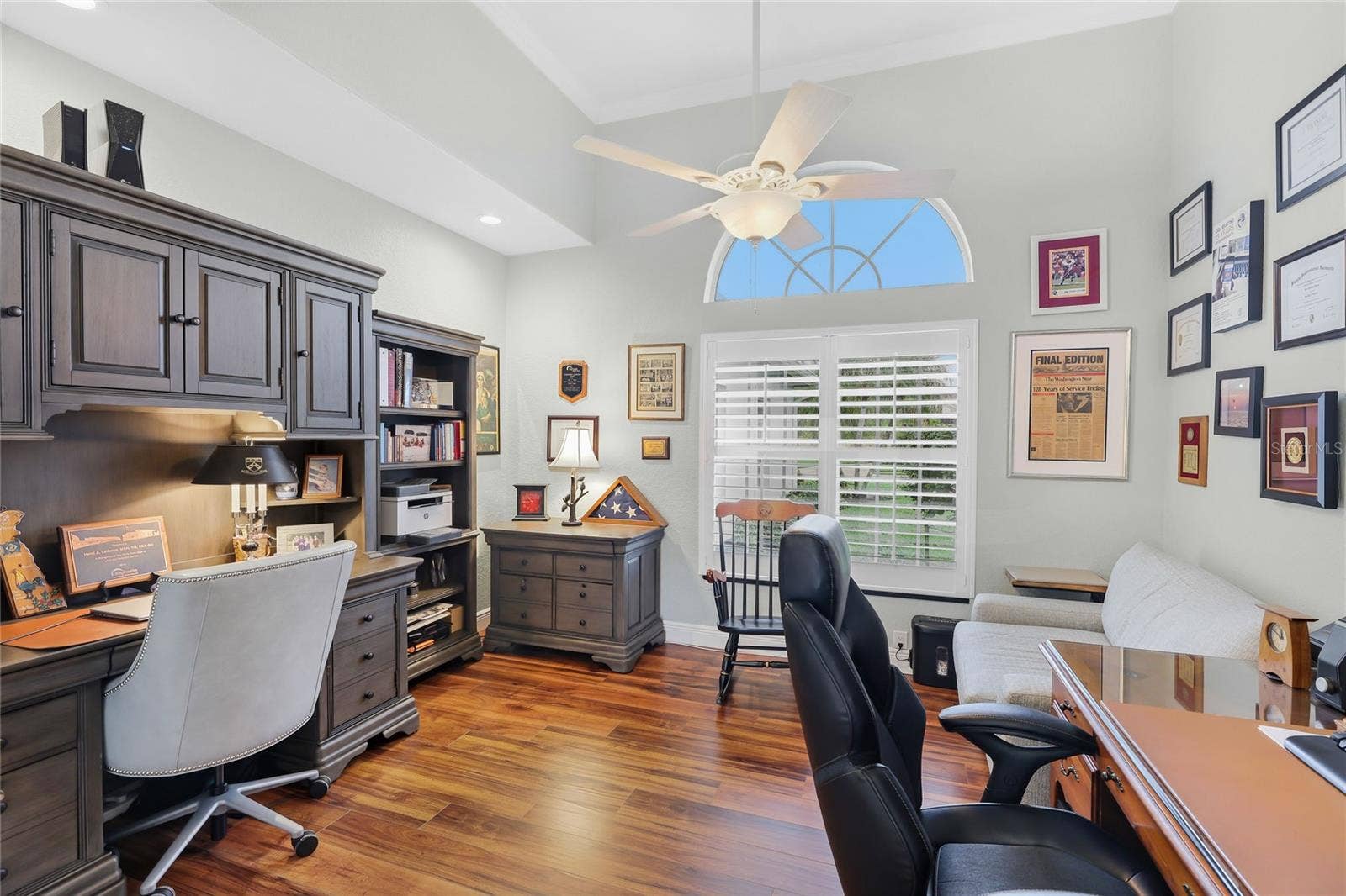 3306 LITTLE COUNTRY ROAD, Parrish, FL 34219 Dedicated office with high ceilings, crown molding, and luxury vinyl plank flooring