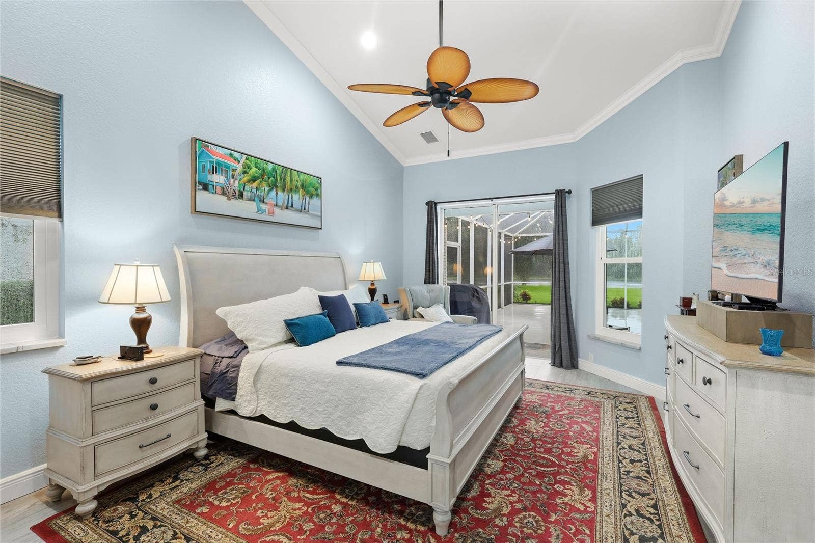 3306 LITTLE COUNTRY ROAD, Parrish, FL 34219 Poolside primary suite with high ceilings and crown molding