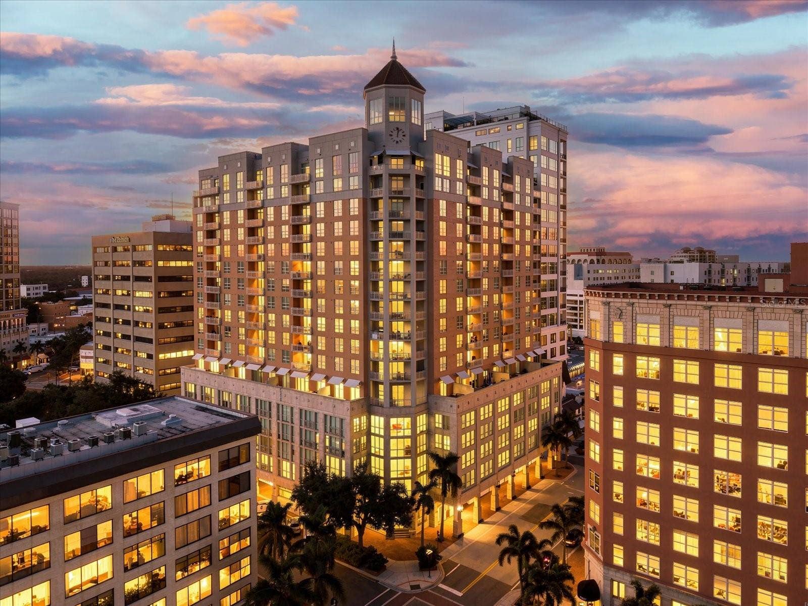 1350 MAIN STREET, #1703, Sarasota, FL 34236 Twilight of Condo Building