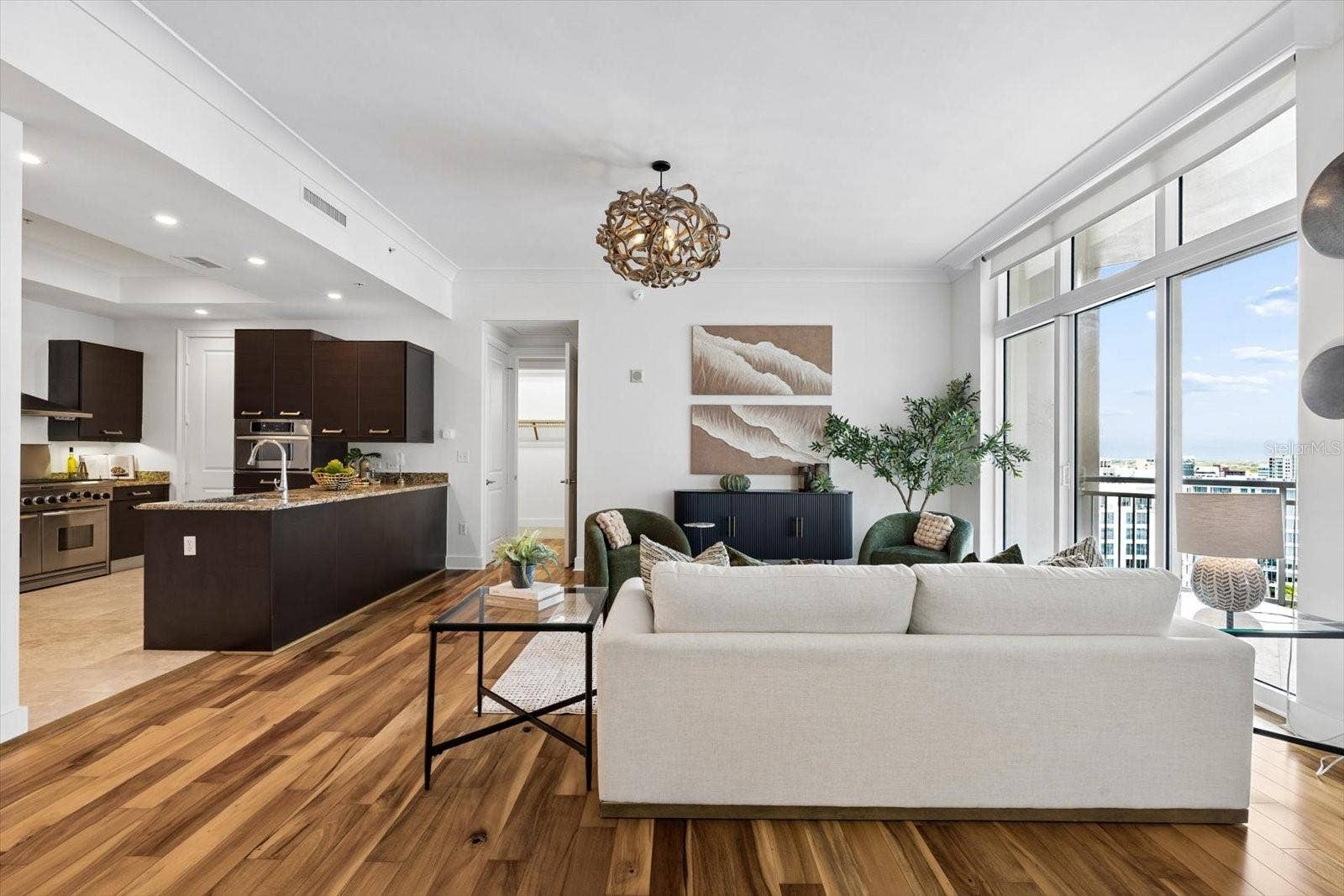 1350 MAIN STREET, #1703, Sarasota, FL 34236 Living room & kitchen view