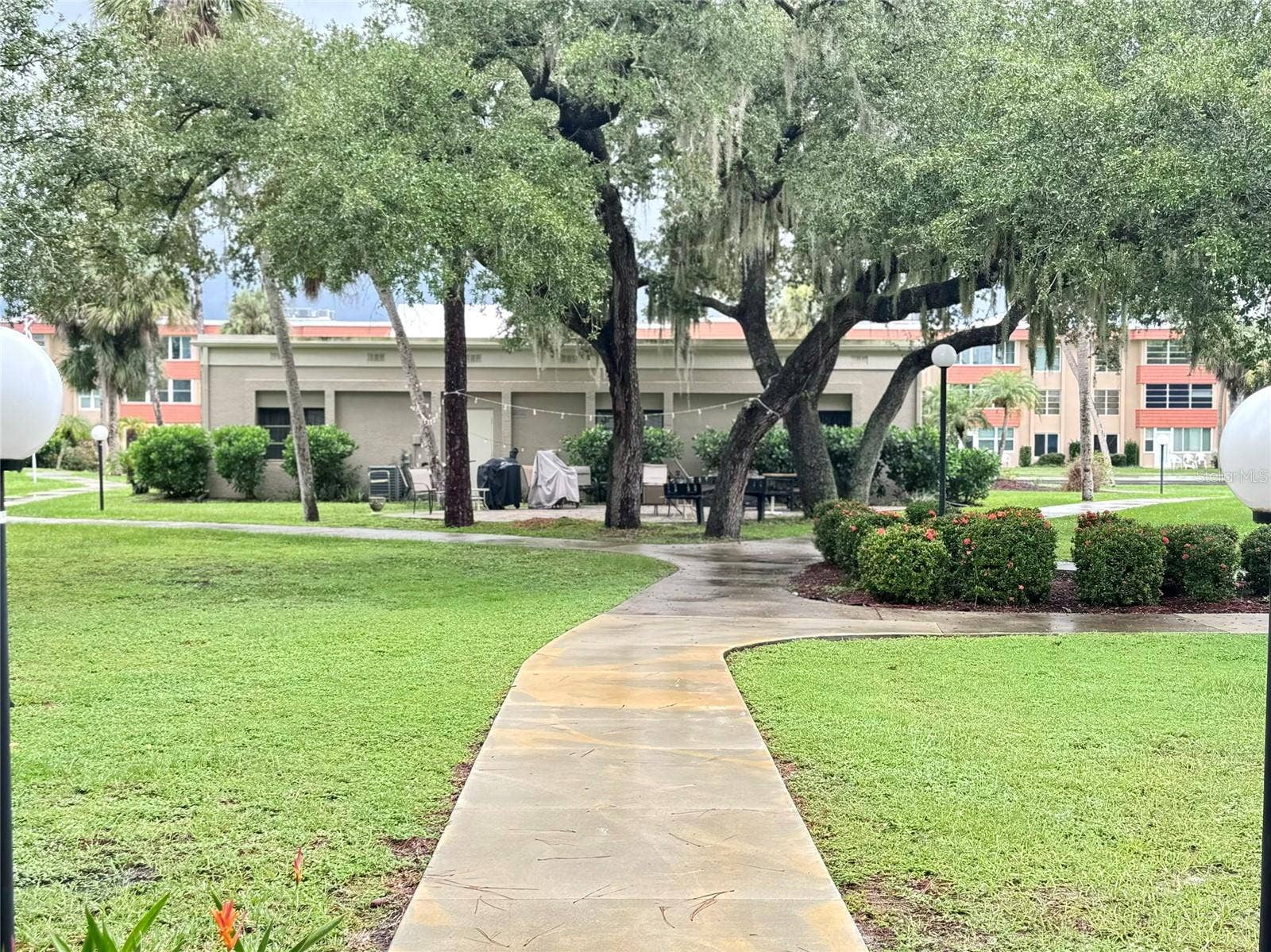 Path to courtyard with grills