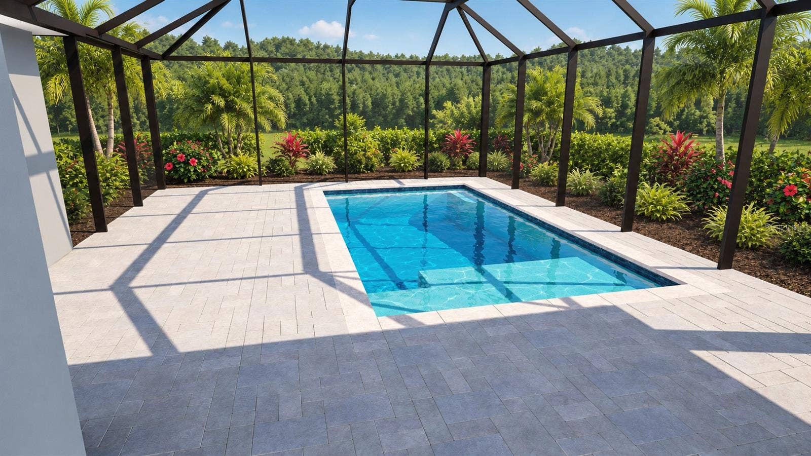 3226 45TH WAY E, Bradenton, FL 34203 ARTIST'S CONCEPTUAL RENDERING FOR ILLUSTRATION PURPOSES ONLY. Pool, decking, and screen enclosure are proposed improvements and do not currently exist on the property. Pool is not included in the sale. Actual design, dimensions, placement, construction, and feasibility are subject to permitting, setbacks, HOA approval, and applicable regulations.ARTIST'S CONCEPTUAL RENDERING FOR ILLUSTRATION PURPOSES ONLY. Pool, decking, and screen enclosure are proposed improvements and do not currently exist on the property. Pool is not included in the sale. Actual design, dimensions, placement, construction, and feasibility are subject to permitting, setbacks, HOA approval, and applicable regulations. Created by Nelson Pool Company