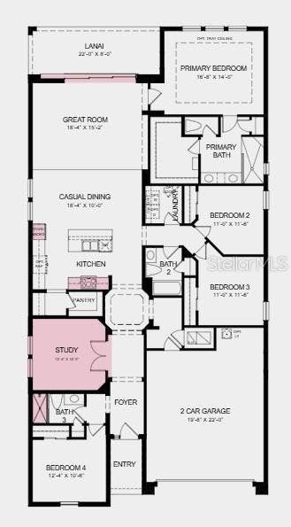 15520 FOXTAIL LANE, Nokomis, FL 34275 Floor Plan ~ Additional Highlights Include: French doors at study, extended flooring throughout mail living and primary bedroom and closet