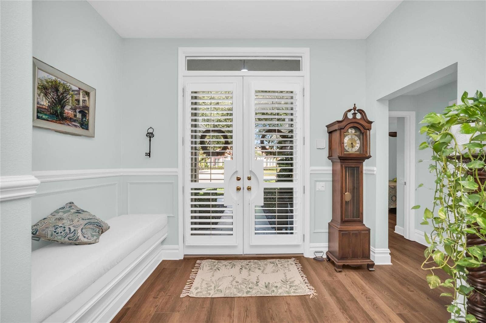 Foyer with built in bench
