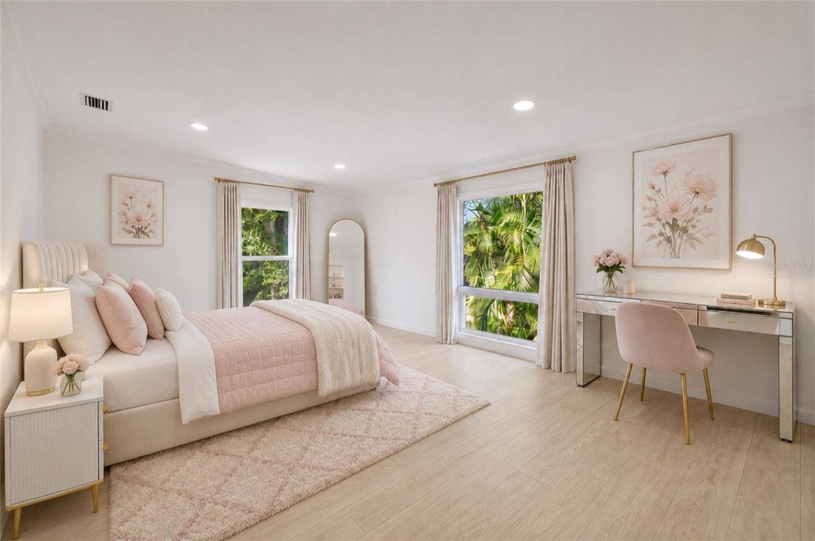 403 LONGBOW TRAIL, Osprey, FL 34229 VIRTUALLY STAGED Spacious upstairs primary bedroom shown with conceptual furnishings to illustrate the rooms generous scale and possibilities.
